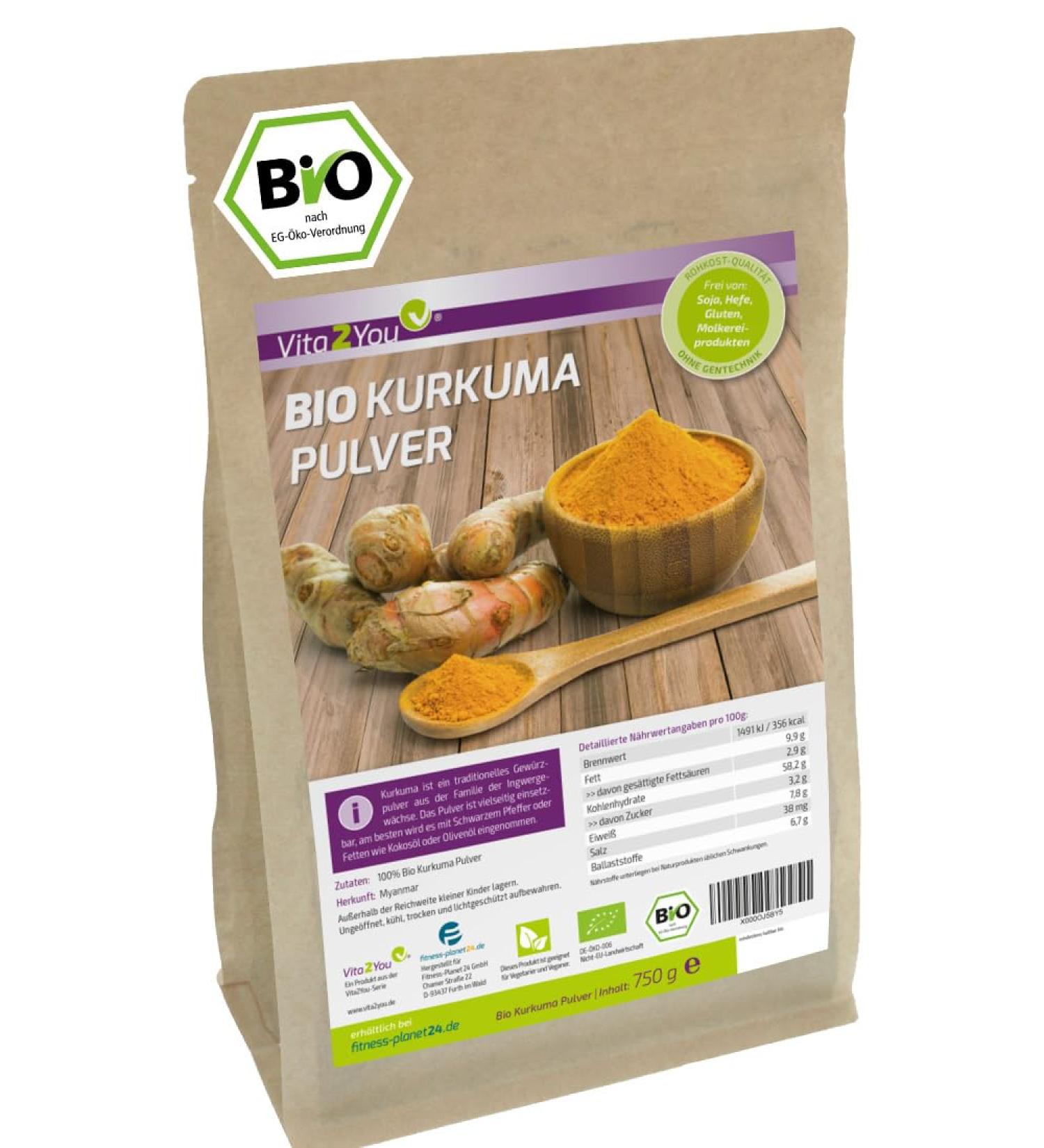 Vita2you Turmeric Powder 750g | Bio High Curcumin 3-5% Raw Food Quality Natural Curcuma | Premium Laboratory Tested Turmeric - Buy Online on GoSupps.com