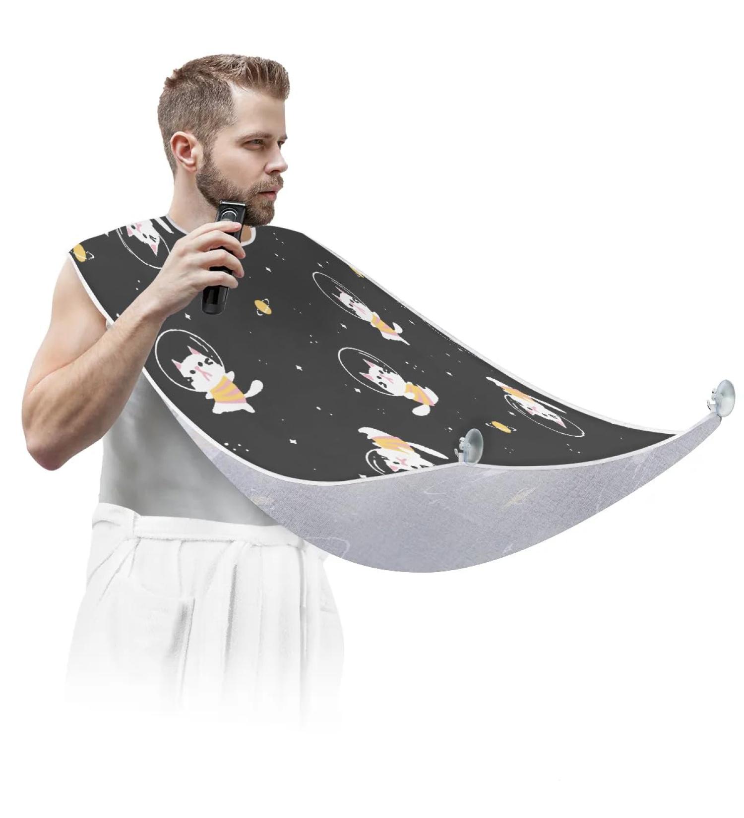 Galaxy Cat Beard Bib Apron | Non-Stick Waterproof Hair Catcher for Men | Perfect Grooming Cape with Suction Cups - Ideal Gifts - Buy Online on GoSupps.com