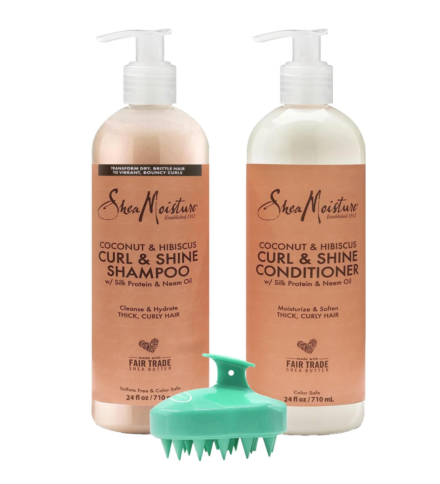 Shop Shea Moisture Coconut & Hibiscus Shampoo & Conditioner Set - 24 Fl Oz Each for Thick Curly Hair | Includes Peaknip Scalp Massager Brush - International Shipping Available - Buy Online on GoSupps.com