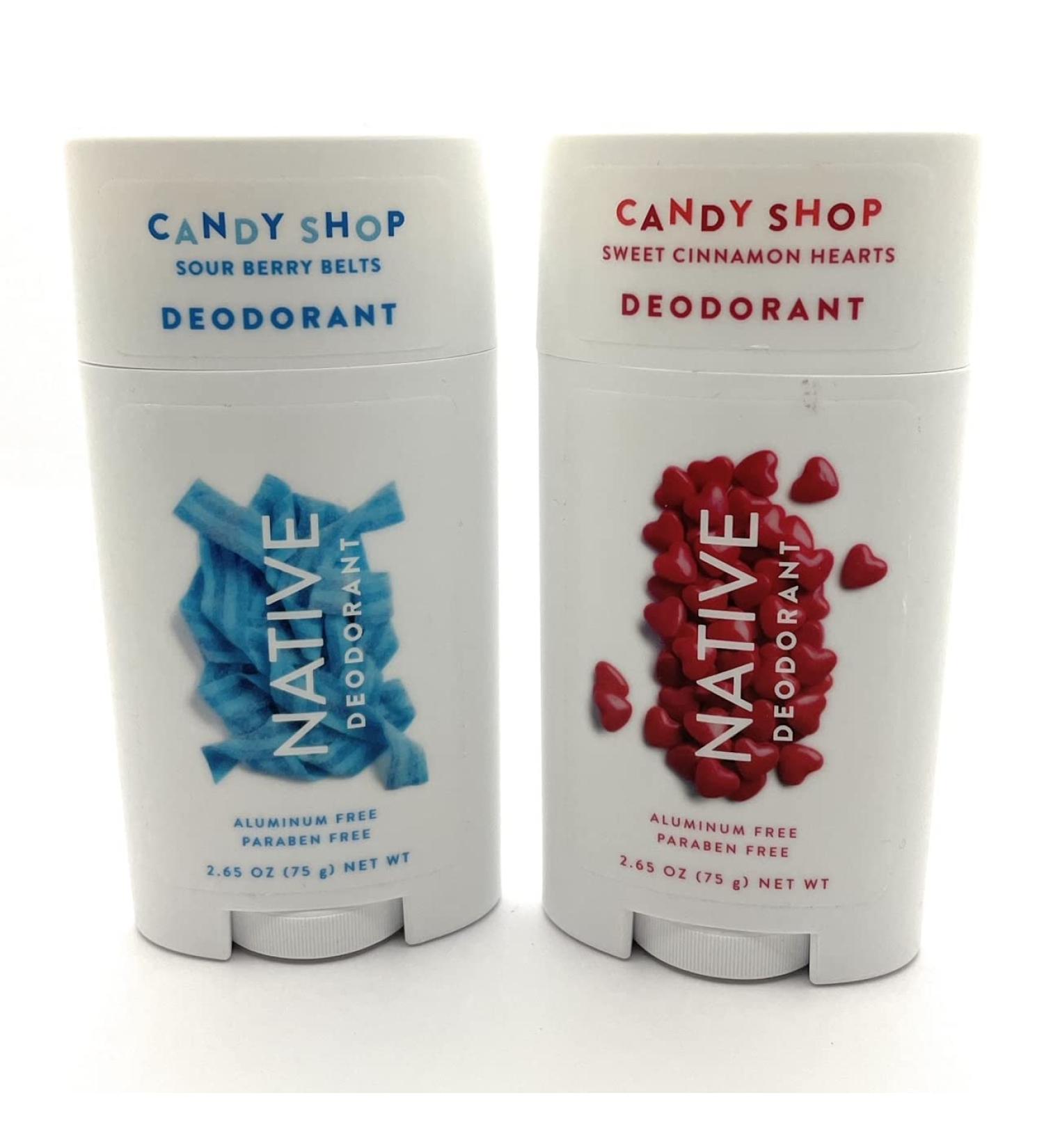 Candy Shop Native Deodorant Variety Bundle - Sour Berry Belts & Sweet Cinnamon Hearts (2.65 oz each) - Buy Online on GoSupps.com
