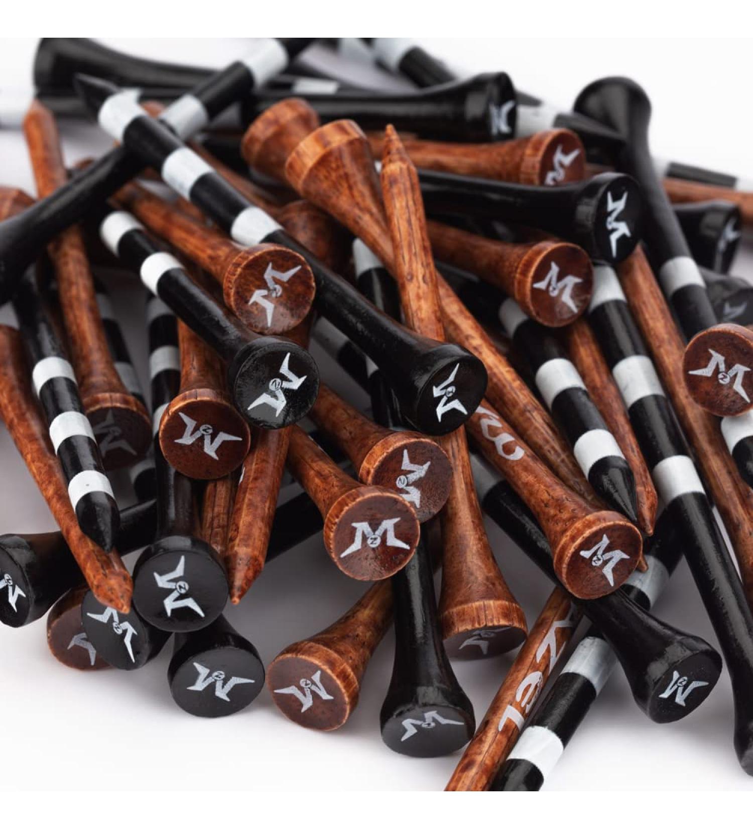 MAZEL Natural Wood/Bamboo Golf Tees 2 3/4 & 3 1/4 - Pack of 50 or 120 | Reduce Friction, Side Spin | Durable & Stable | Black & Brown - Buy Online on GoSupps.com