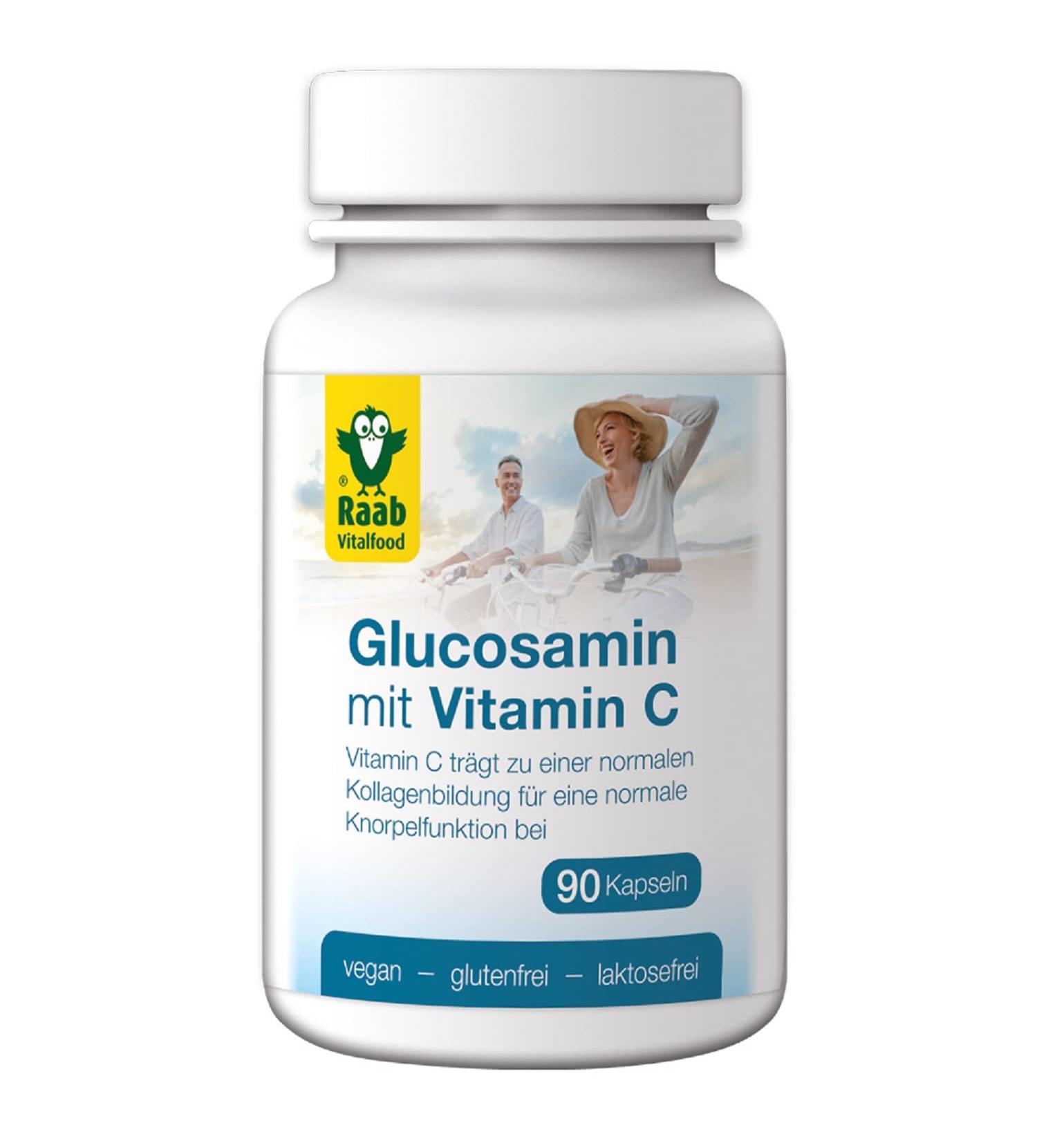 Raab Vitalfood Glucosamine Sulfate with Natural Vitamin C | Vegan Gluten-Free | 90 Capsules for Healthy Cartilage Formation - Buy Online on GoSupps.com