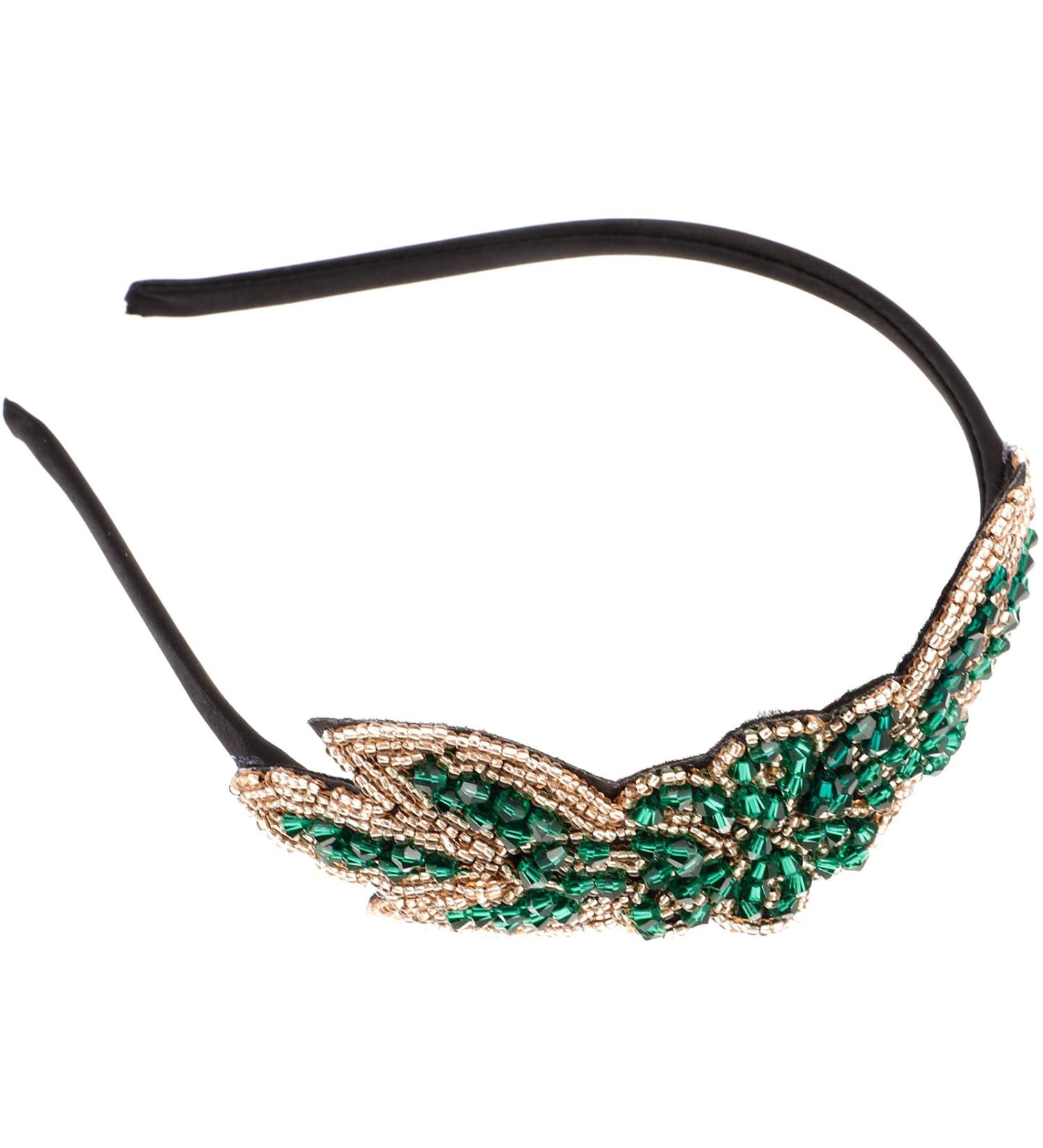 Lurrose Rhinestone Flapper Headband Beads Flower Hair Hoop Vintage Headband for Wedding Tea Party (Green) - Buy Online on GoSupps.com