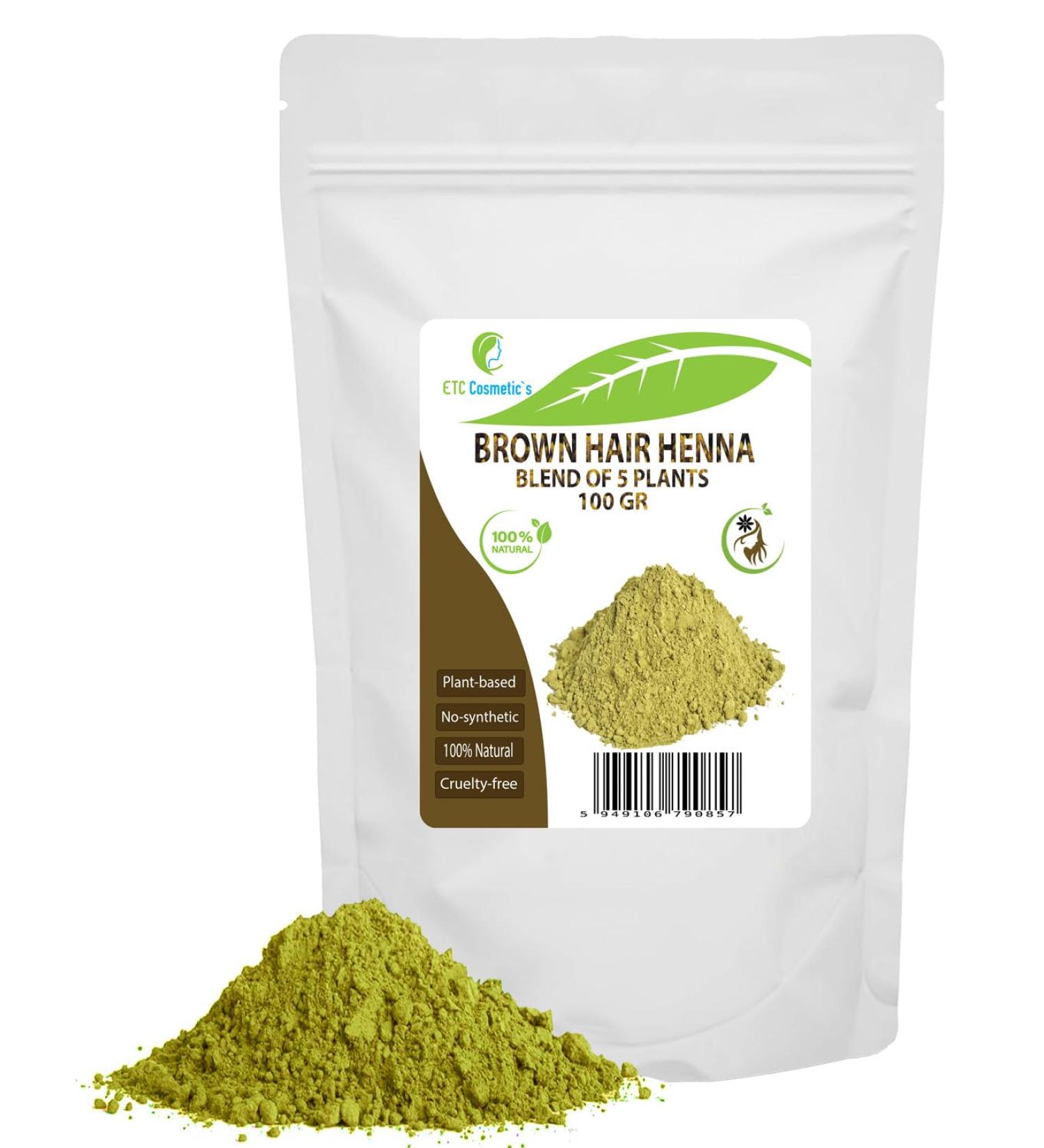 BROWN HENNA HAIR POWDER - 100% Natural - 5 organic plants powders blended and specially formulated to provide deep brown color to the hair - 100 Gr - Buy Online on GoSupps.com
