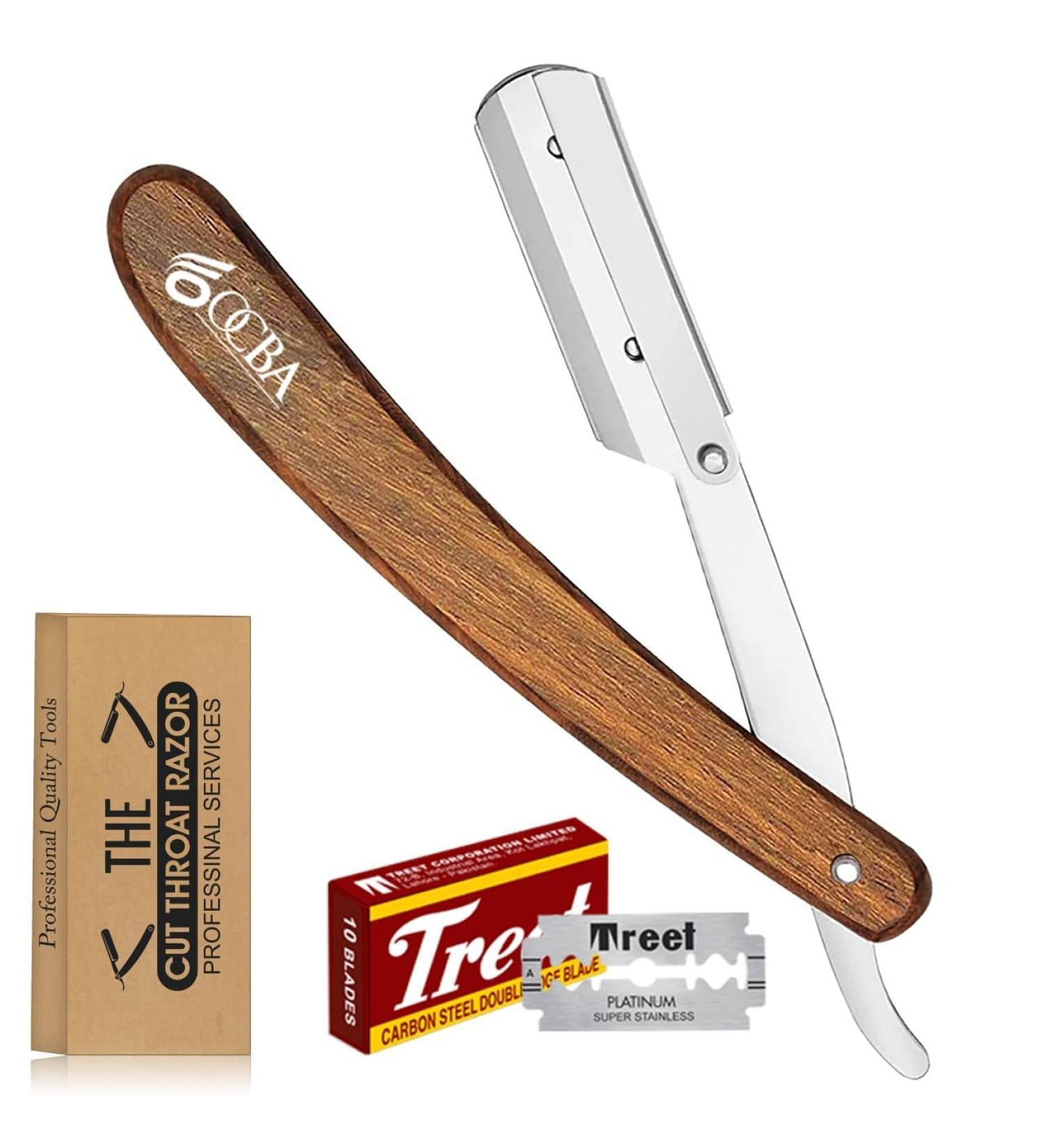 OCBA Wooden Handle Rasi Knife | High-Quality Stainless Steel Barber Razor for Precision Wet Shaving - Buy Online on GoSupps.com