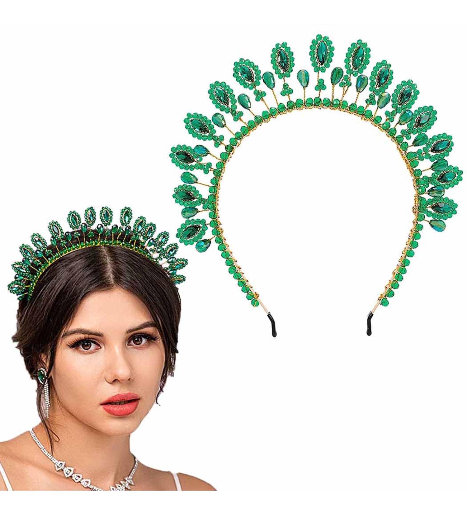 Flayem Green Crystal Headband Rhinestone Hairband Green Beads Hairhoop Party Costume Christmas Hair Accessories for Women and Girls - Buy Online on GoSupps.com