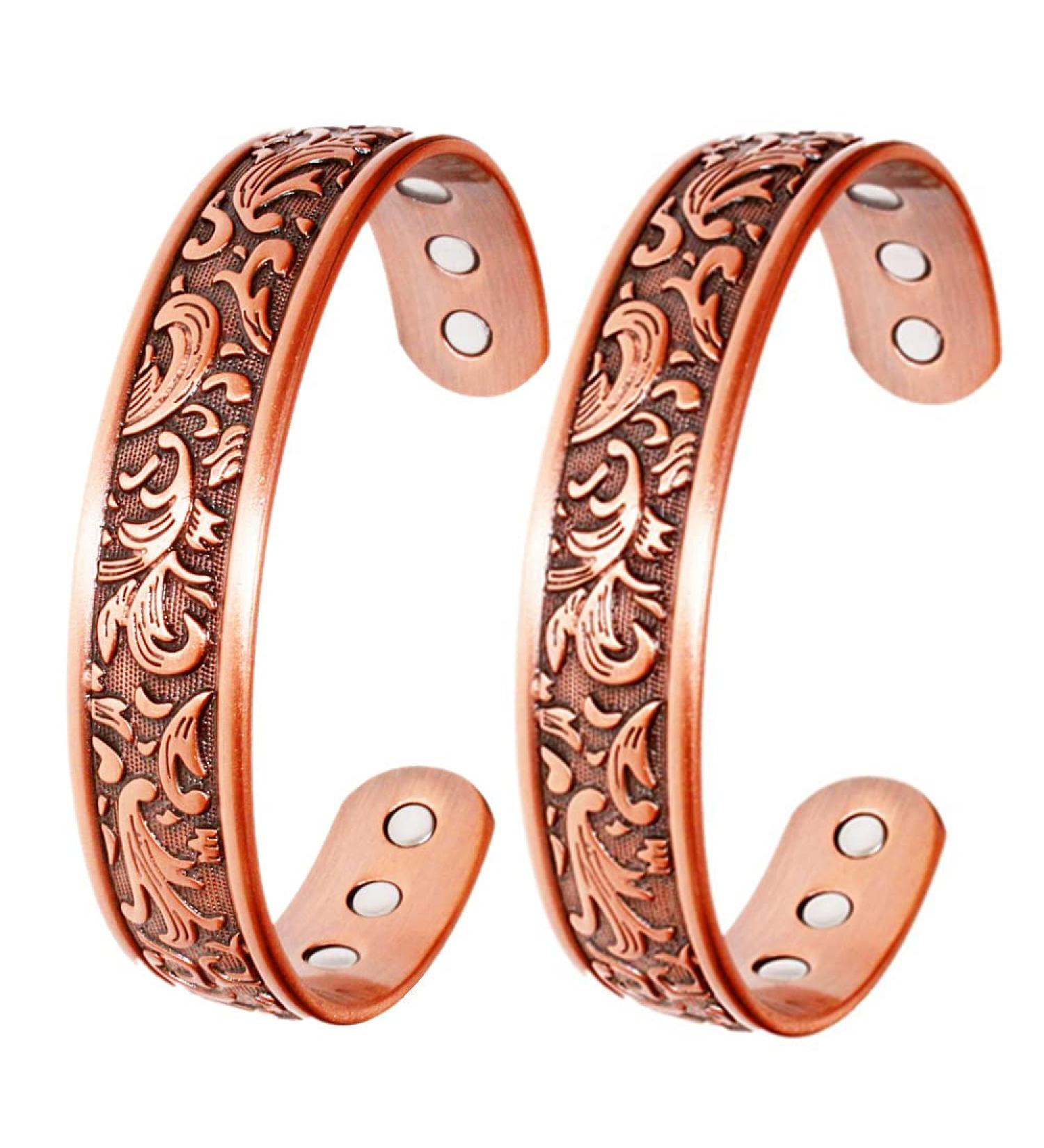 LONGRN-2PCS Copper Bracelet for Arthritis Relief - Pure Copper Magnetic Bracelet for Men with 6 Magnets - Relieve Joint Pain Efficiently - Buy Online on GoSupps.com