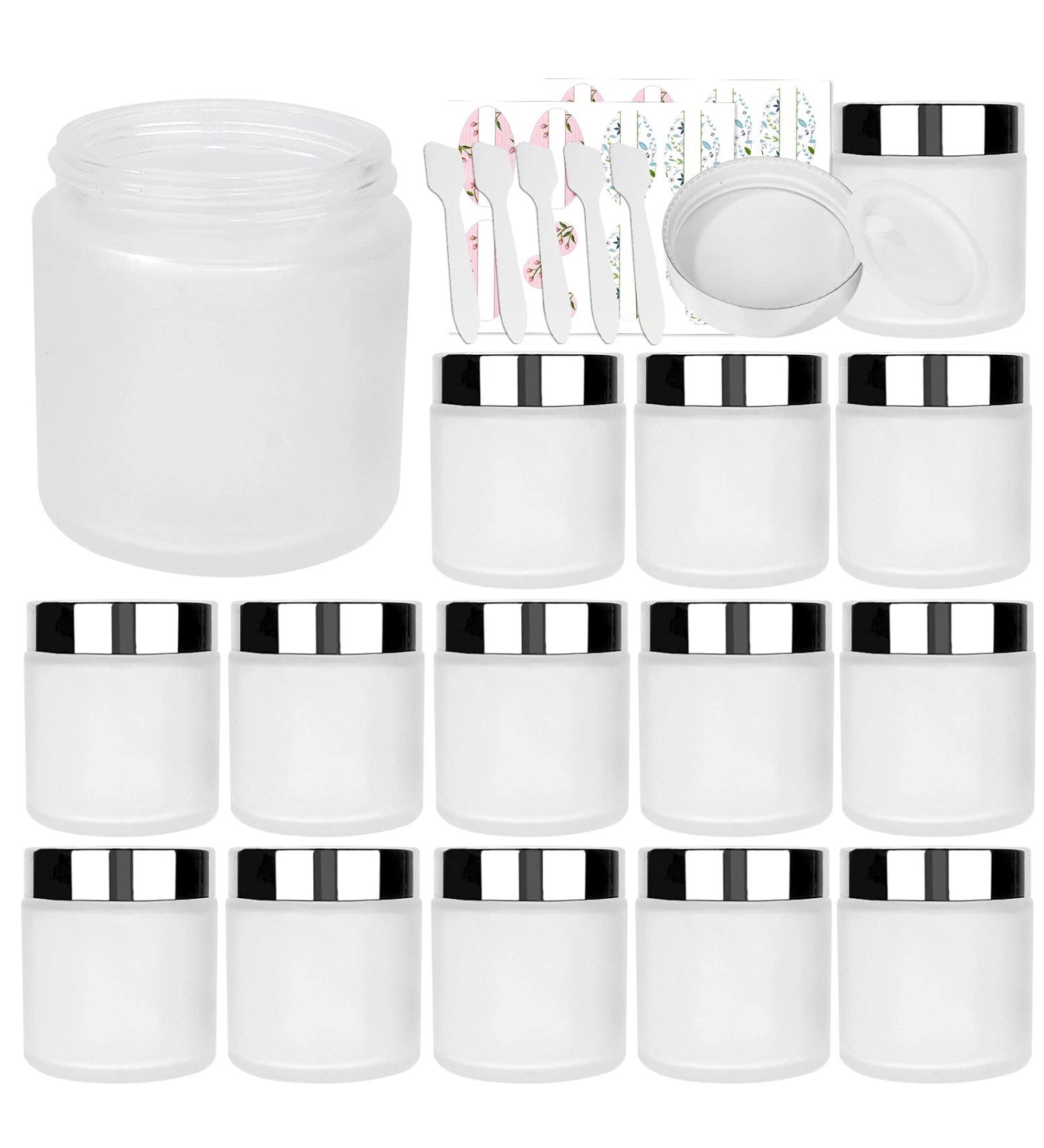 15 Pack 4 oz Frosted Glass Jars with Silver Lids - Refillable Cosmetic Containers for Cosmetics, Body Butter, Face Cream, Travel Size - Buy Online on GoSupps.com