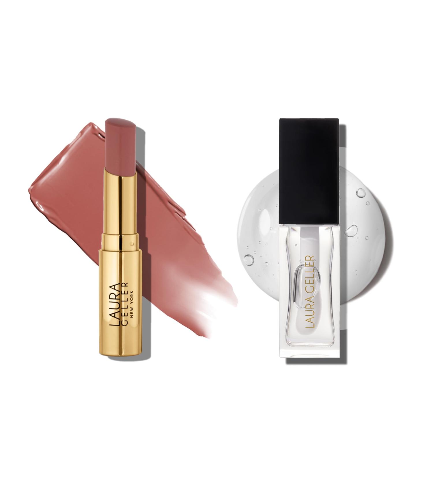 LAURA GELLER Clear Lip Oil Glass Half Full & Tinted Hydrating Lip Balm Latte Love Duo | Nourishing Lip Kit for Dry Lips Moisturizing Color and Shine - Buy Online on GoSupps.com