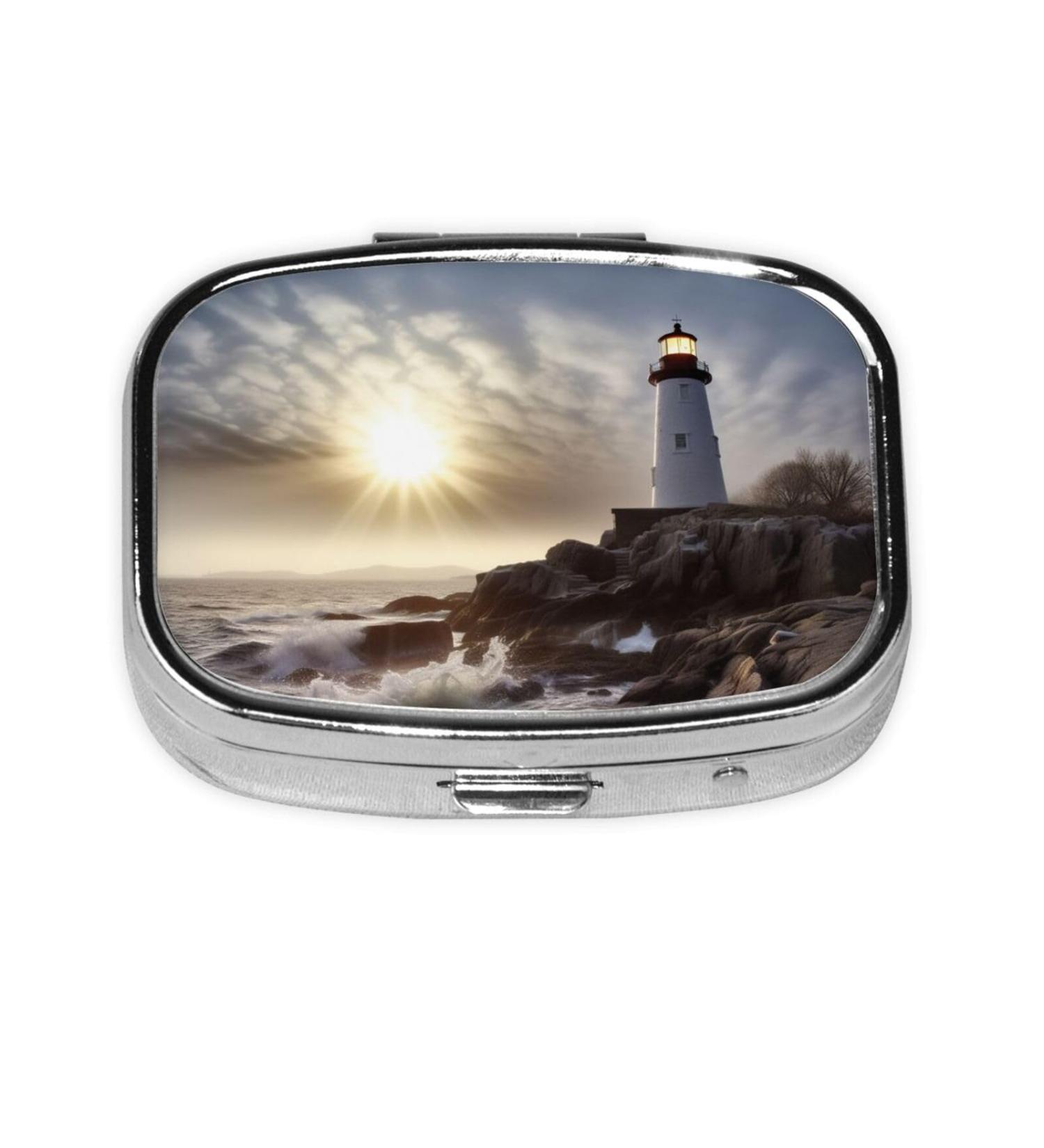 Shop Lighthouse Rocks Seaside 2 Compartment Pill Case - Cute Travel Pill Organizer for Purse & Pocket | Perfect Gift - Buy Online on GoSupps.com
