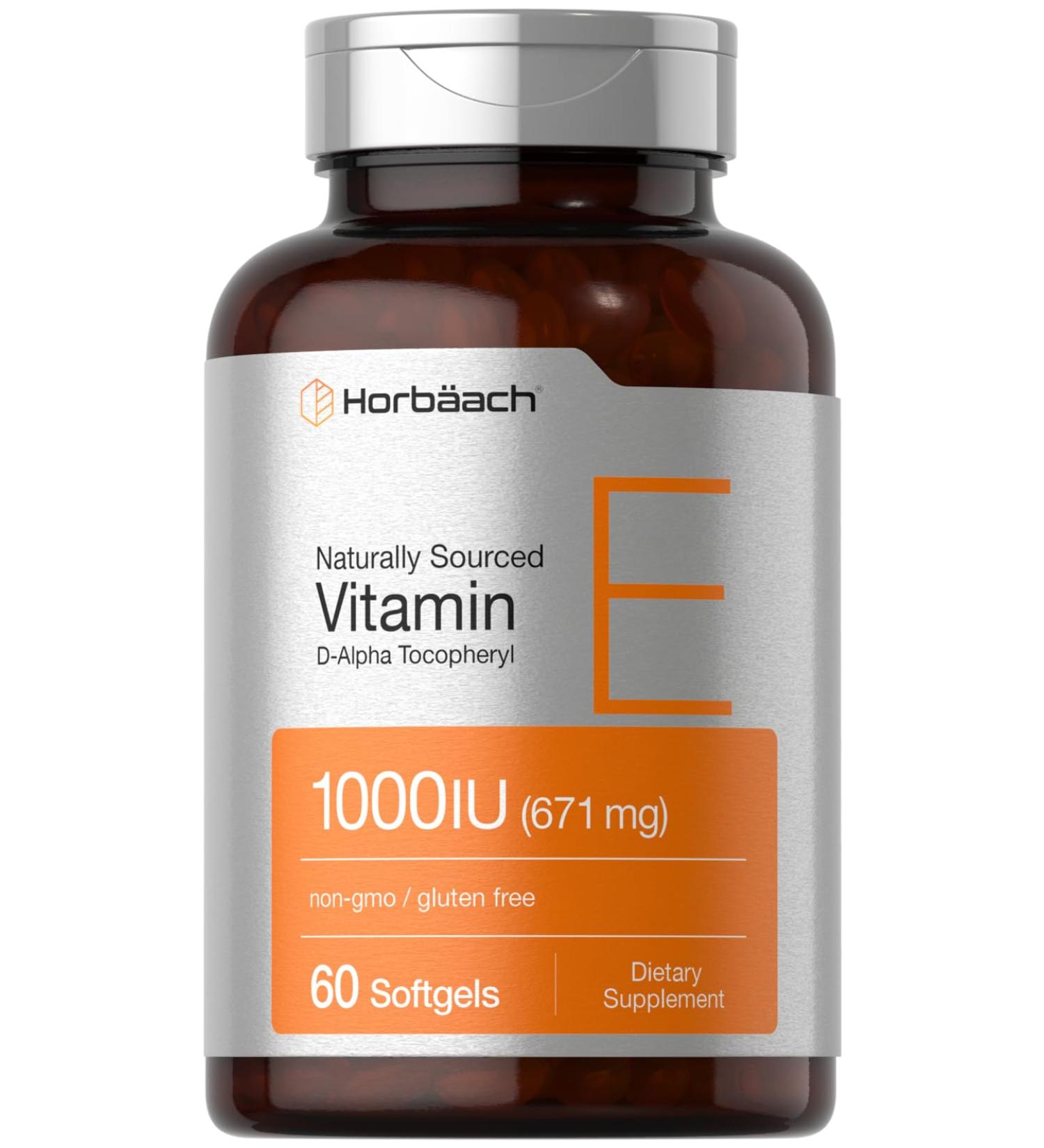 Horb ach Vitamin E 1000 iu Softgels | 671mg | 60 Count | Non-GMO and Gluten Free Naturally-Sourced Formula | D-Alpha Tocopherol - Buy Online on GoSupps.com