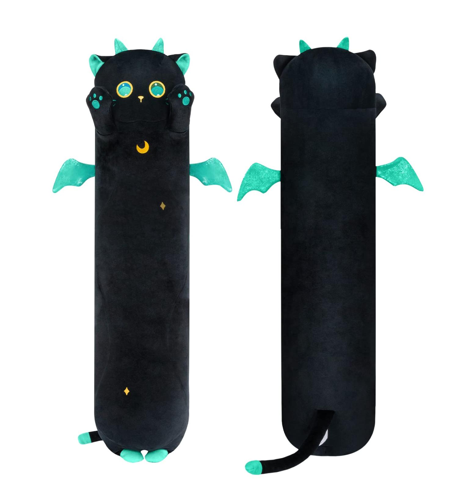 Mewaii 20in Long Cat Plush Pillow Stuffed Animal Squishy - Big Green Eyes, Sleeping Hugging Soft Toy for Kids (Black) - Buy Online on GoSupps.com