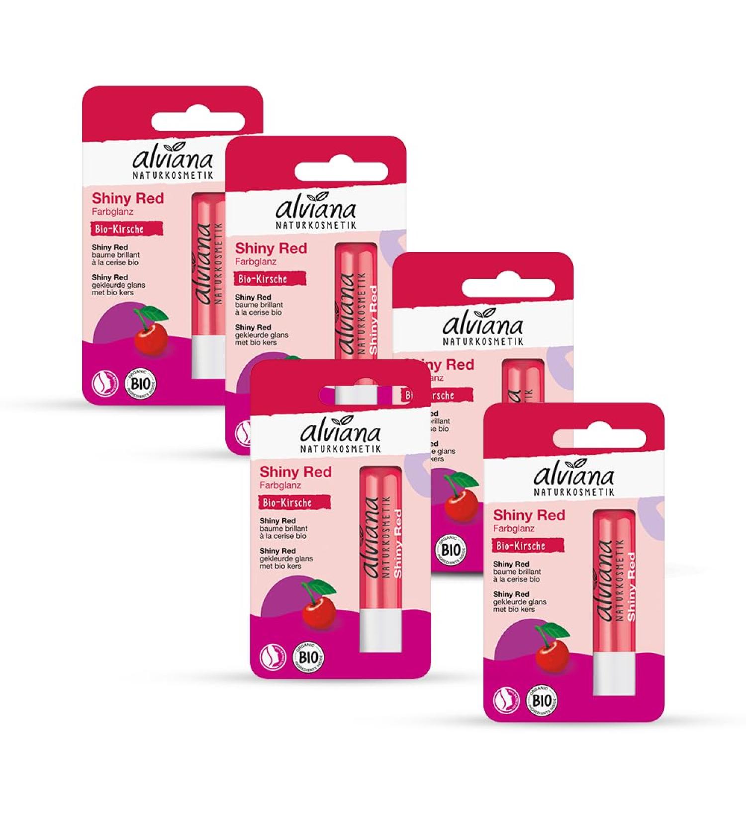 Alviana Red Gloss Lip Balm (Pack of 5) | Natural Red Tint & Glossy Finish | Organic Ingredients & Eco-Friendly Packaging Certified Natural Product - Buy Online on GoSupps.com