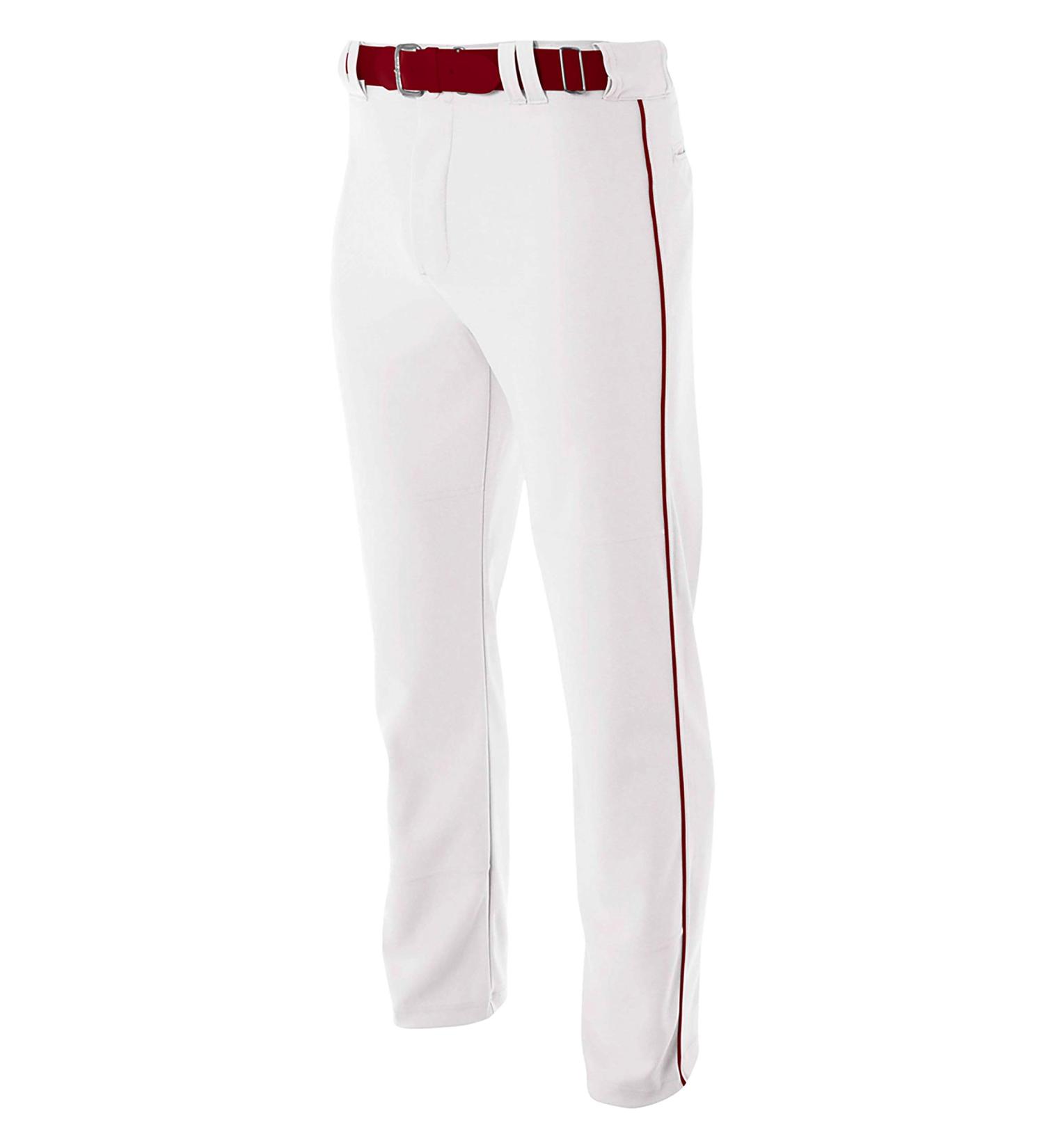 A4 Boy's Pro-Style Open Bottom Baseball Pant Large White/Cardinal