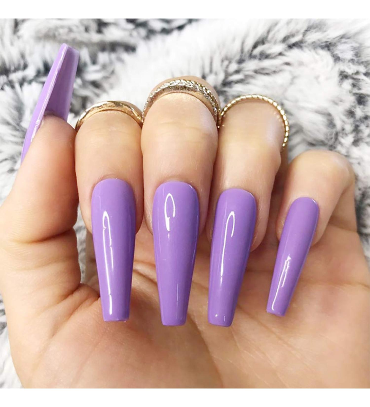 Brishow Ballerina Coffin Artificial Nails - 24 Piece Purple Acrylic Press-On Fake Nails for Women & Girls - Full Cover & Easy Stick On - Buy Online on GoSupps.com