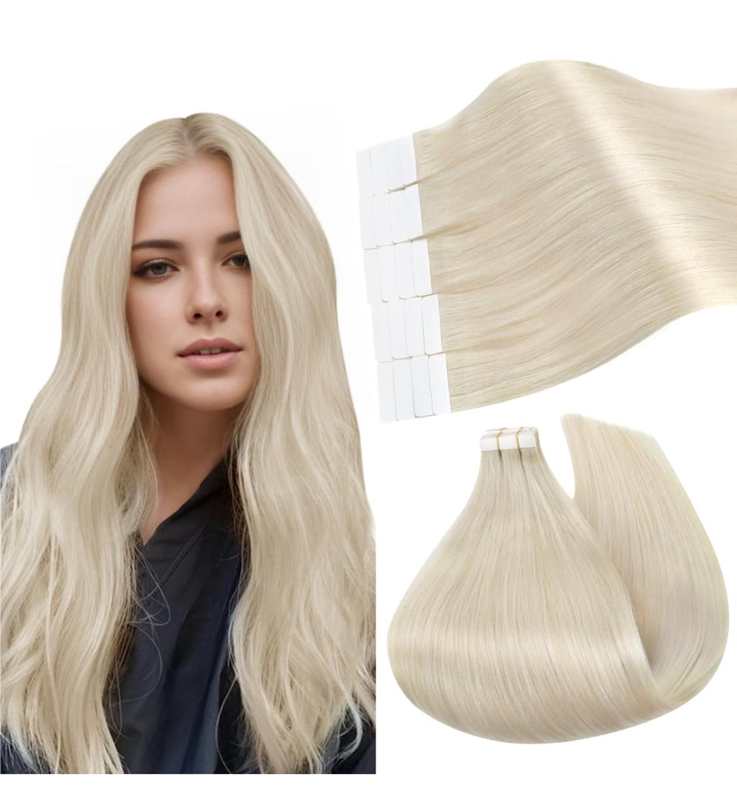 Ugeat Platinum Blonde Tape In Extensions - Real Hair Ice Blonde Adhesive Strips - 20 Pieces 30 cm #60A - Shop Now! - Buy Online on GoSupps.com