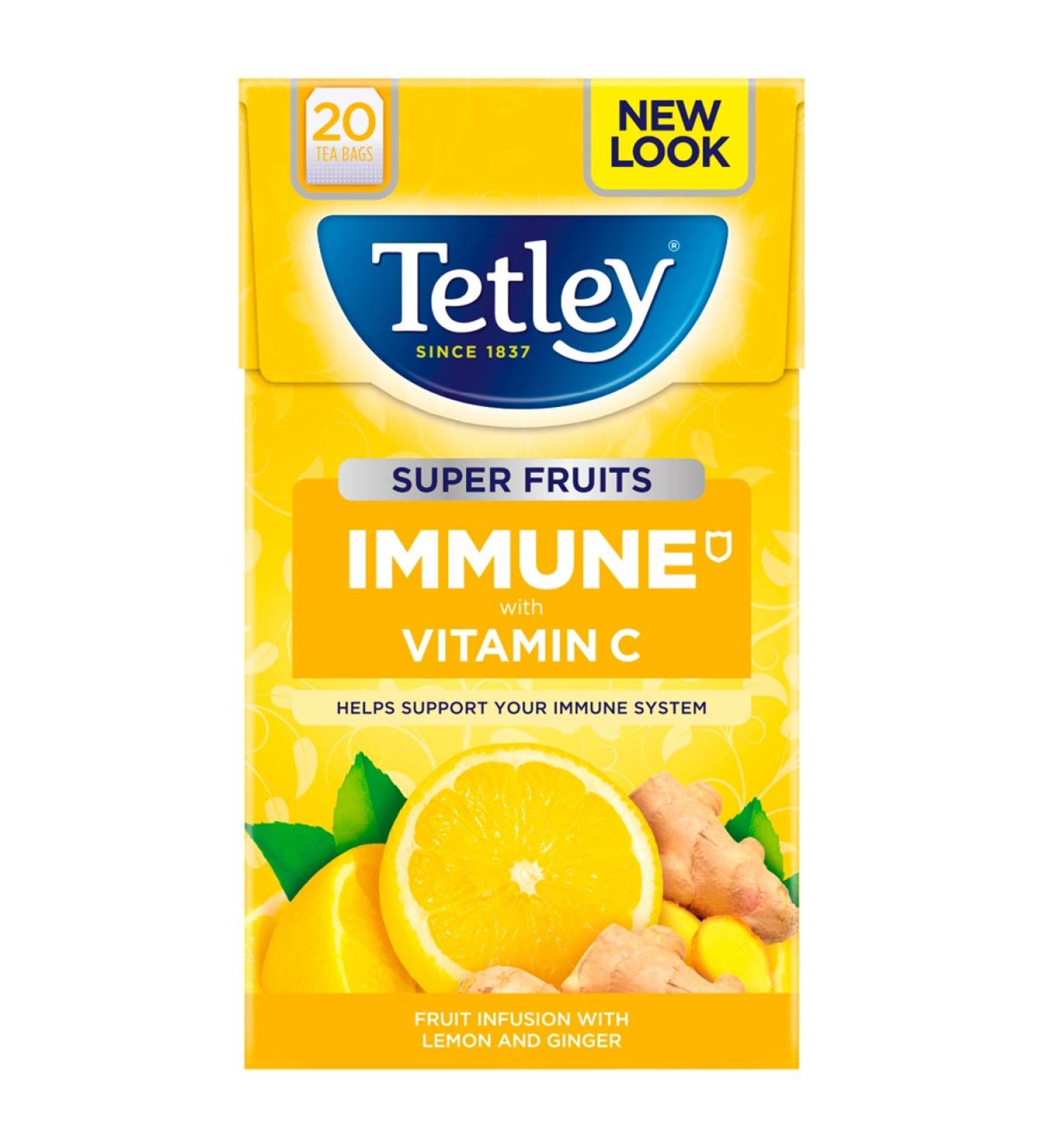 Tetley Super Fruits Immune Lemon & Ginger 20 Tea Bags - Buy Online on GoSupps.com