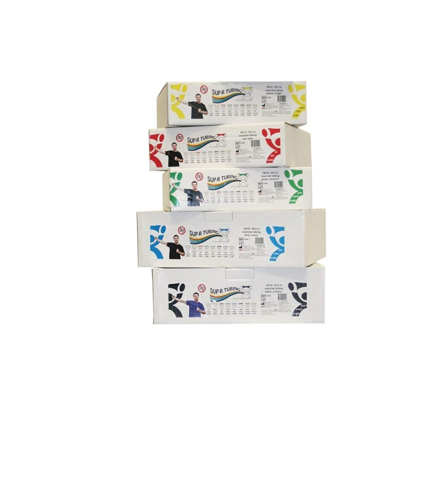 Sup-R Tubing - Latex Free Exercise Tubing - 100' Dispenser Rolls 5-Piece Set (1 Each: Yellow red Green Blue Black)