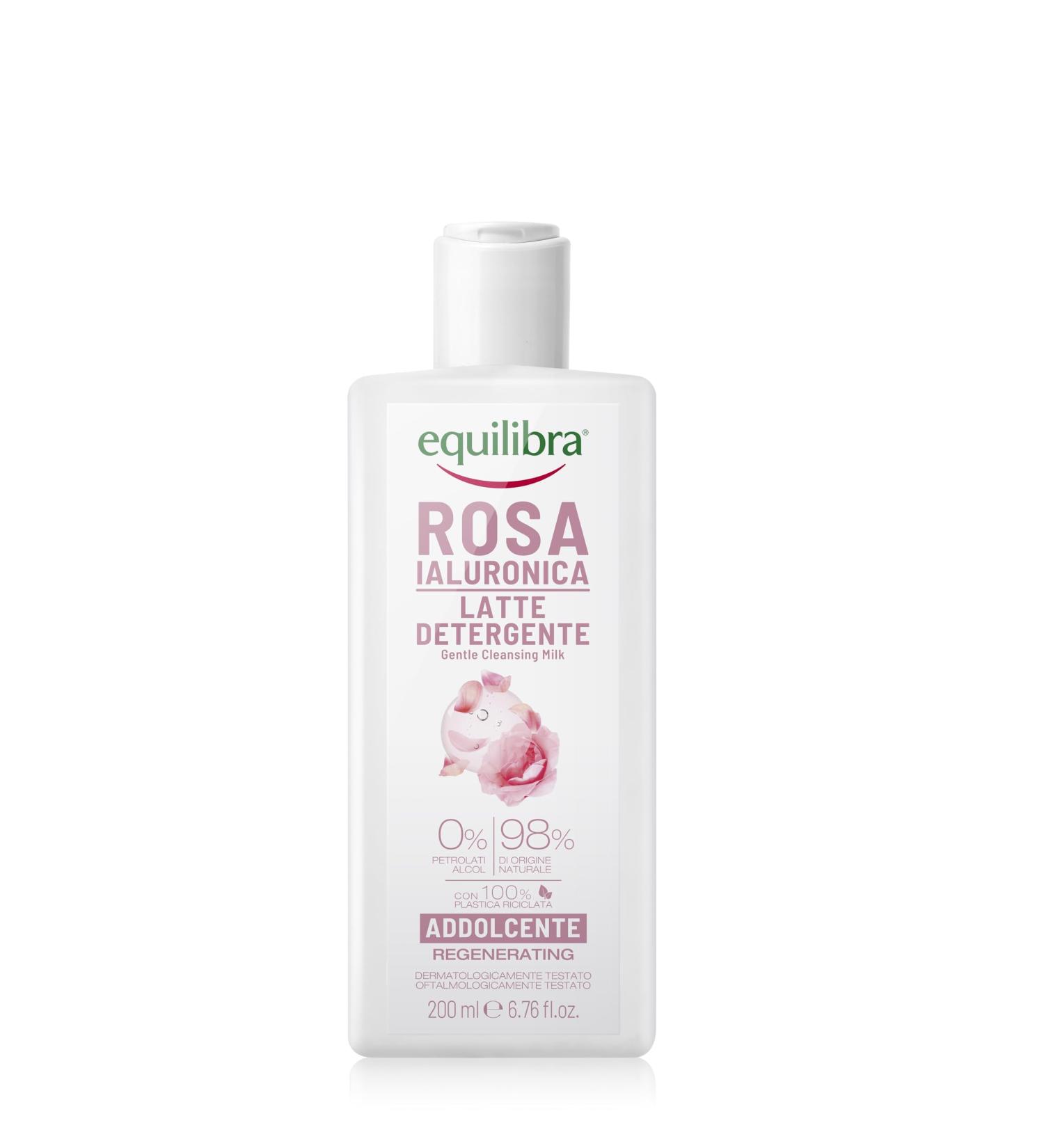 Equilibra Equilibra Rose Hyaluronic Cleansing Milk Facial Cleansing Milk Sensitive Skin with Damask Rose Extract Medium-High Weight Hyaluronic Acid Sweet Almond Oil Chamomile Extract 200 ml