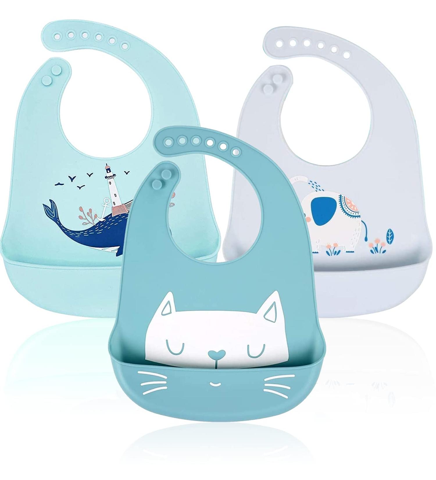 RIGHTWELL 3-Pack Silicone Bibs for Babies and Toddlers - Waterproof, Soft, Easy to Clean with Crumb Catcher Pocket (Bright Colors) - Buy Online on GoSupps.com