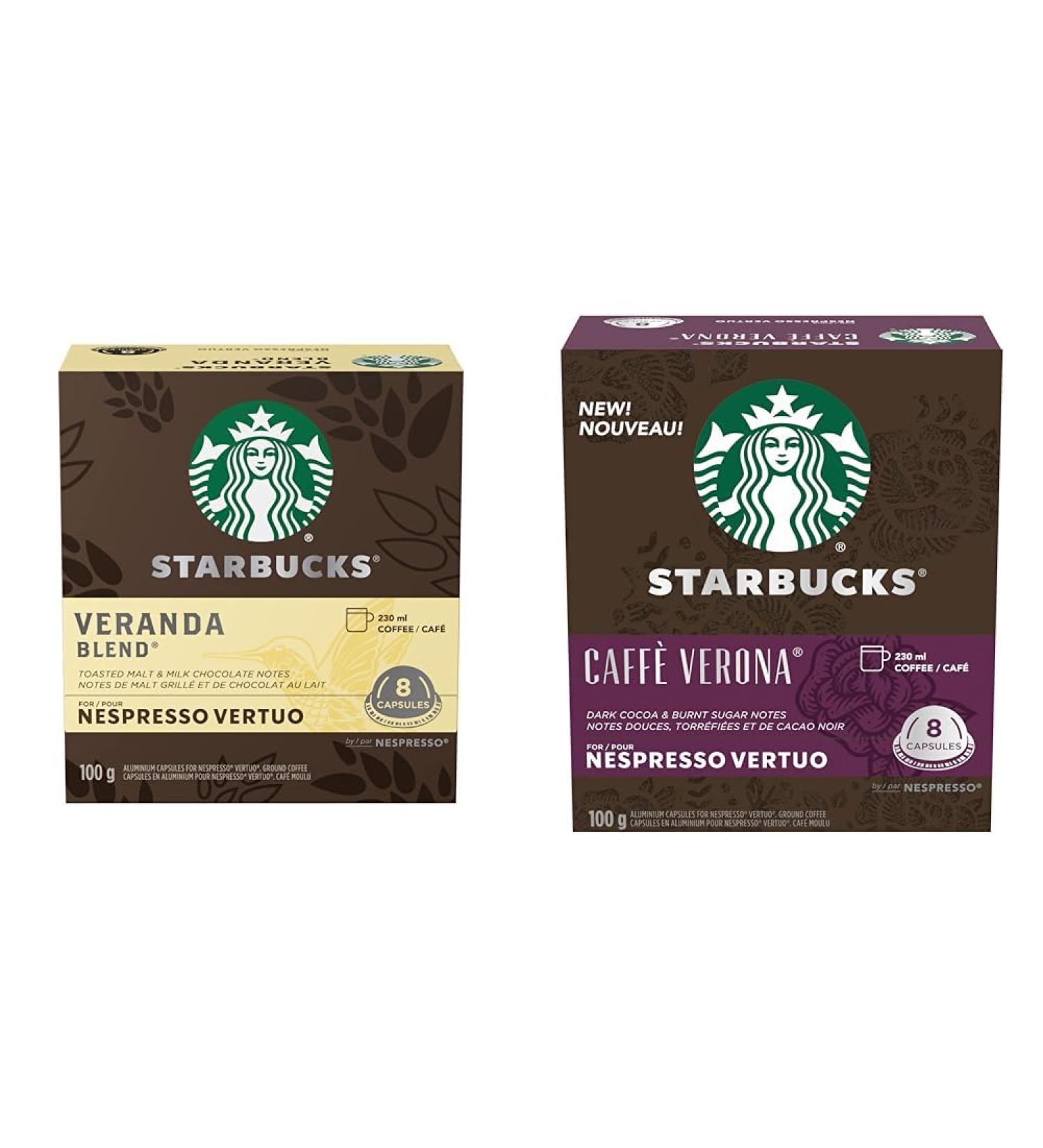Starbucks by Nespresso Veranda Blend Blonde Roast Coffee Pods Nespresso Vertuo Line Compatible Capsules 8 Coffee Pods & VertuoLine Caffe Verona - 8 Pack Coffee + COFFEE Veranda 1 g (Pack of 1) - Buy Online on GoSupps.com