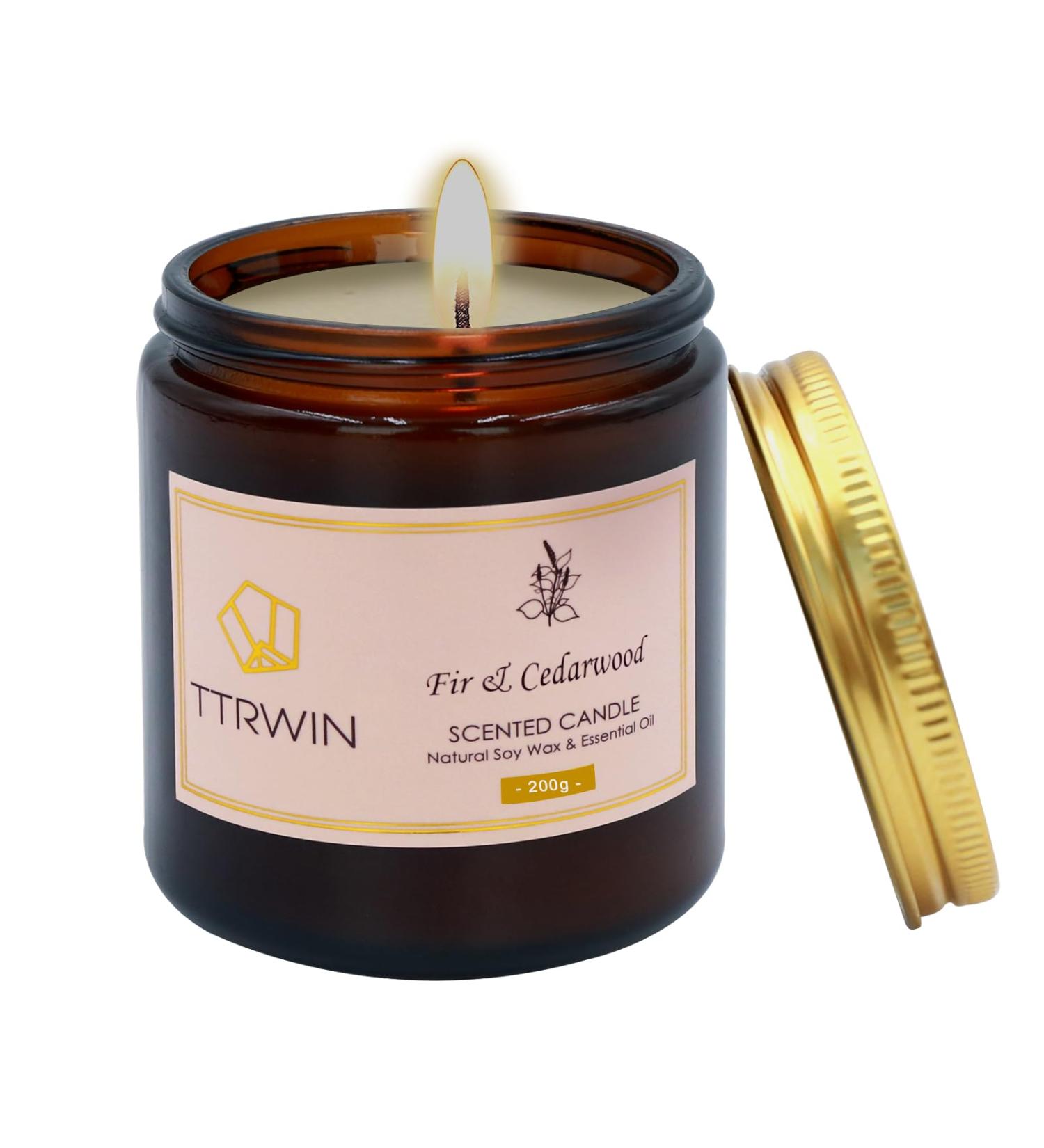 TTRWIN Fir & Cedarwood Scented Candle 200g | Long Lasting Wooden Fragrance | Natural Soy Wax | Aromatherapy Gift for Christmas & Mother's Day - Buy Online on GoSupps.com