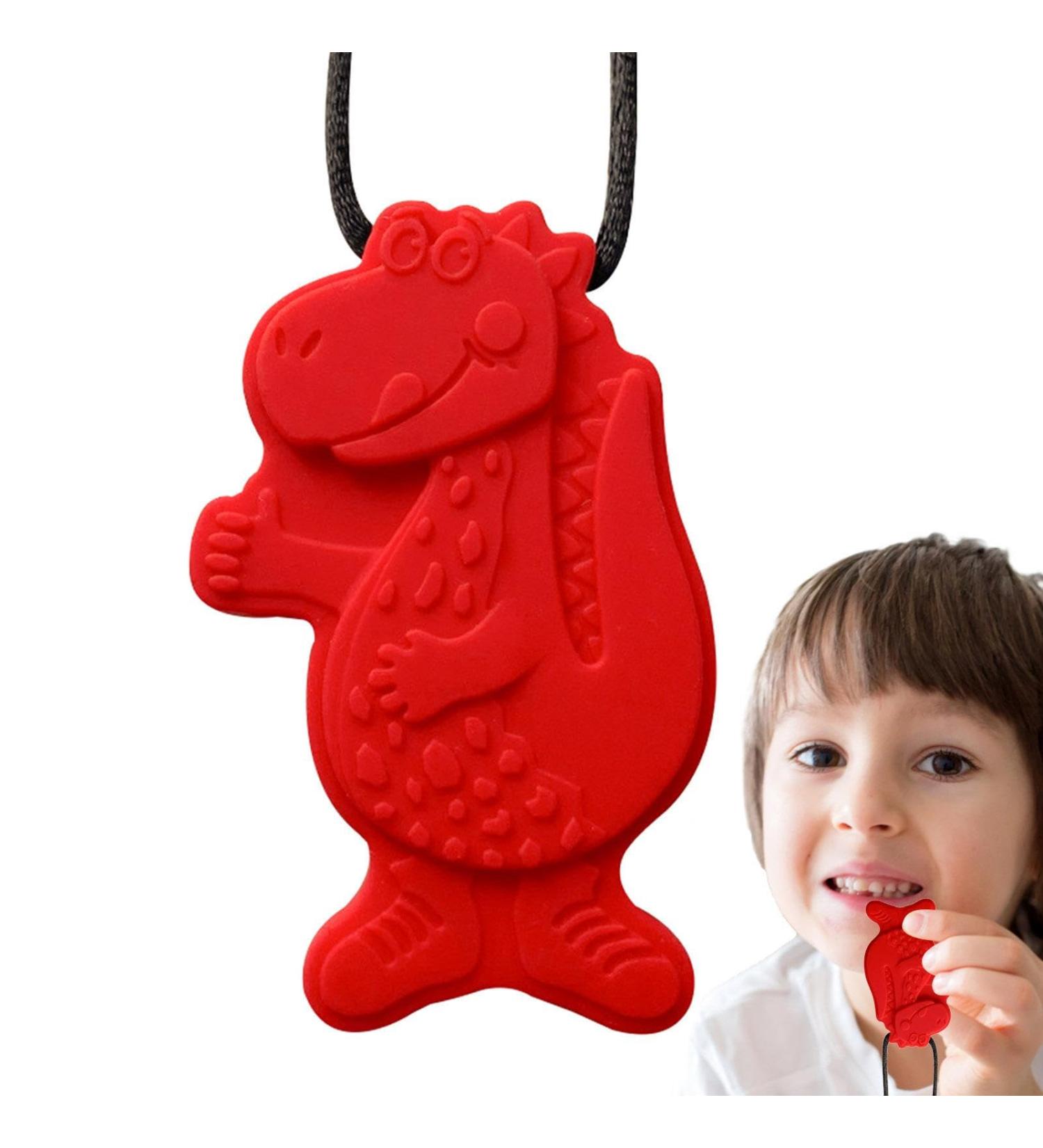 Chewable Necklace & Sensory Cubes | Safe Silicone Dinosaur Toys for Kids | Portable Fiddle & Bite Chain for Sensory Relief - Tylyworth Red - Buy Online on GoSupps.com