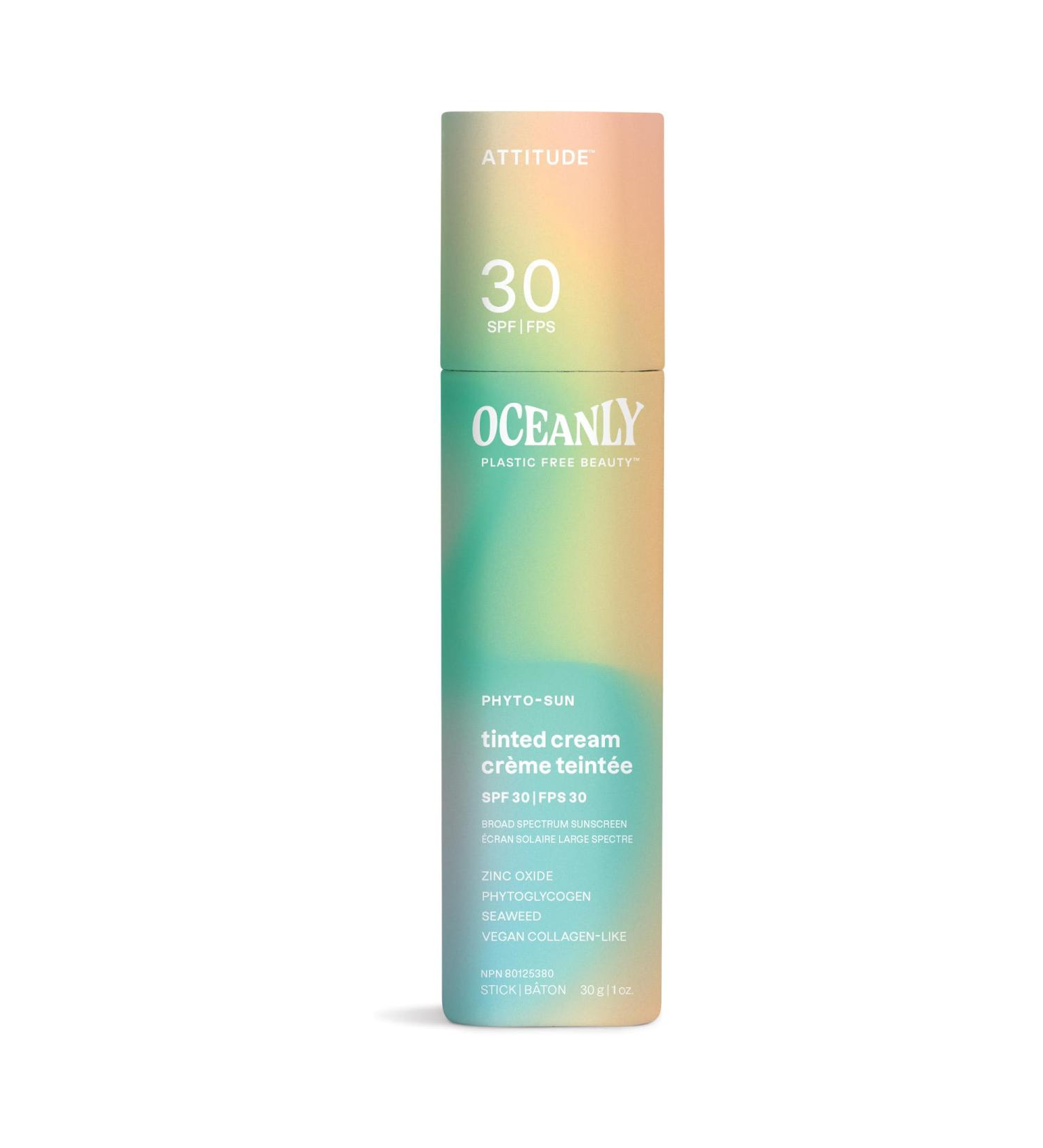 ATTITUDE Oceanly Tinted Face Cream Stick SPF 30 - EWG Verified Plastic-Free Broad Spectrum UVA/UVB Protection Universal Tint Unscented - 1 oz - Buy Online on GoSupps.com