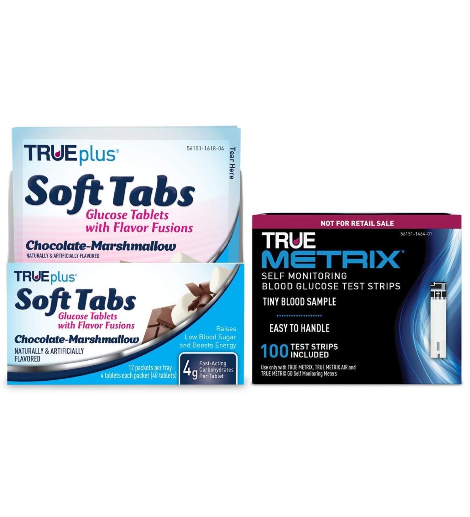 TRUEplus Chocolate Marshmallow Glucose Tablets and 100ct True METRIX Test Strips - Buy Online Now! - Buy Online on GoSupps.com
