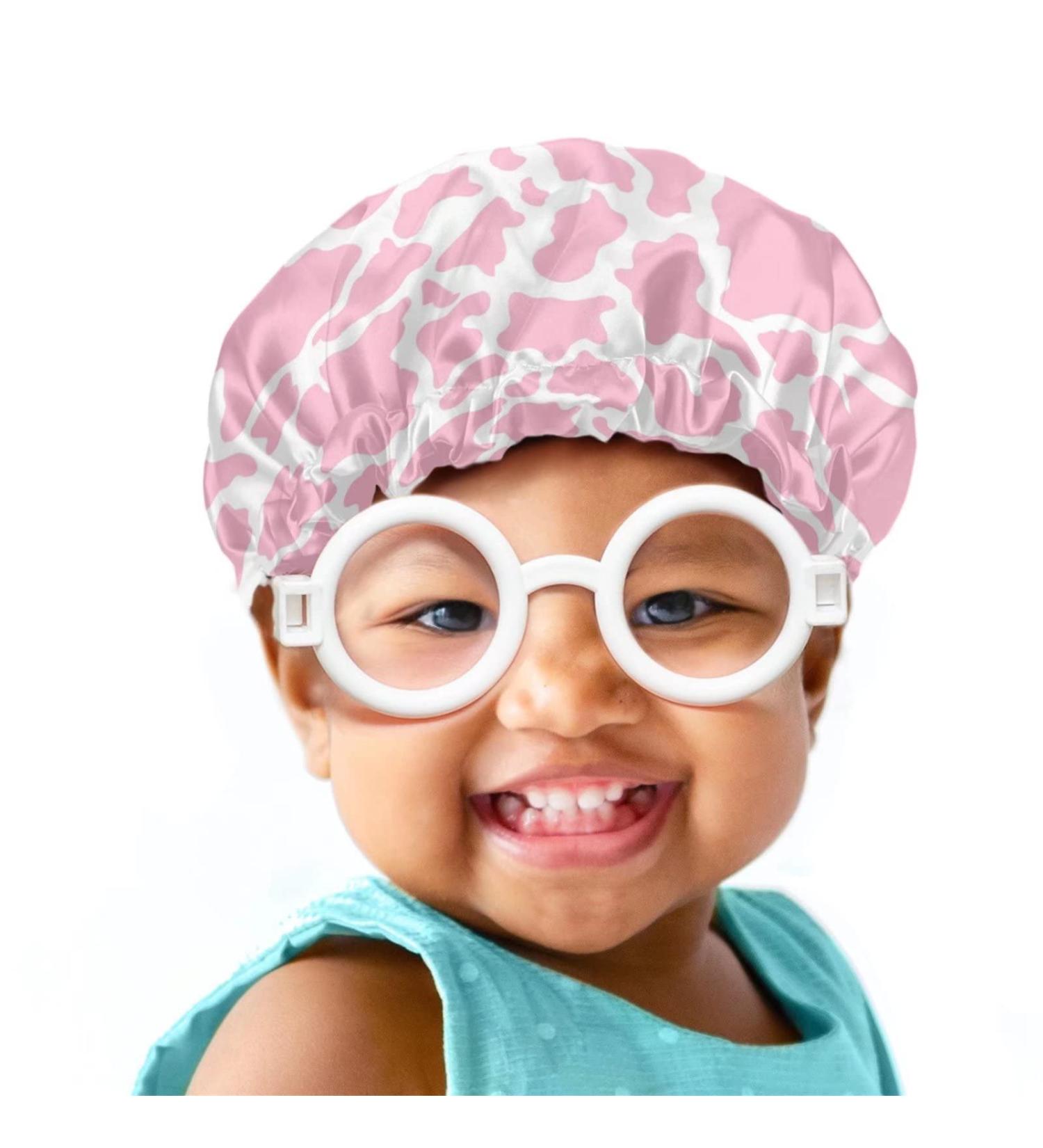 WELLFLYHOM Cow Print Toddler Satin Bonnet Sleeping Cap for Girls Pink Night Hats Curly Hair Silk Wide Band Turban Bany Shower Cap Hair Wrap Easy Clean Headwear Cow Print Pink