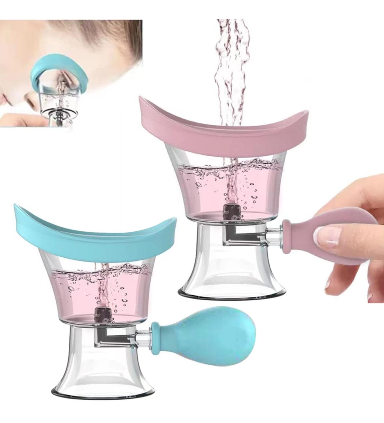 2-Part Silicone Eye Flushing Cup Set - Manual Air Pressure Eye Cleaner Tool for Makeup Removal - Blue & Pink - Buy Online on GoSupps.com