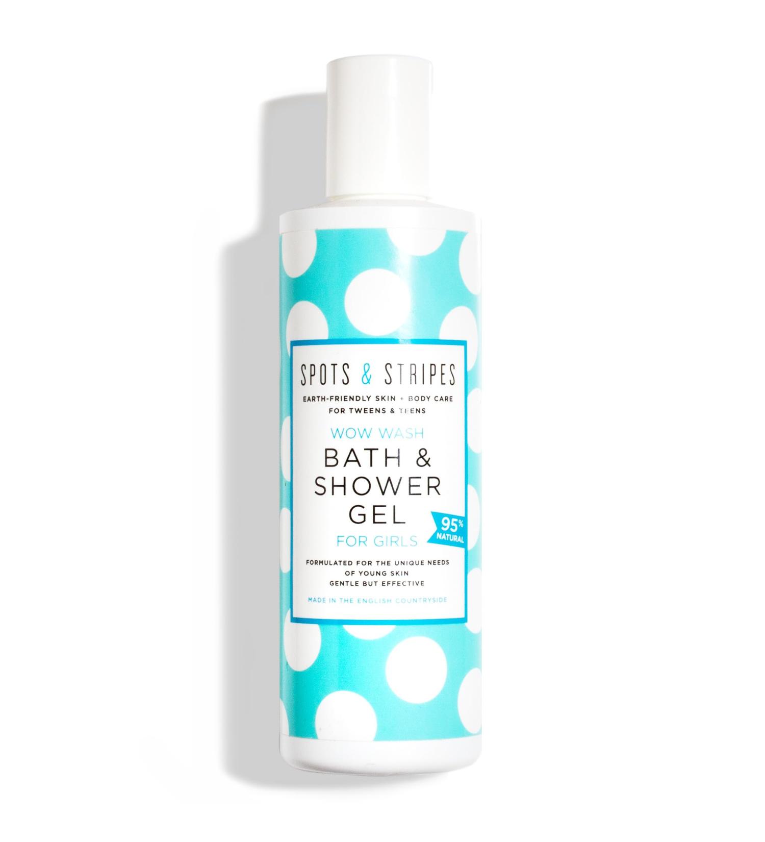 Spots & Stripes - Wow Wash Bath & Shower Gel for Girls a Delicious-Smelling Natural Kids Body Wash that Gently Cleans Young Bodies Sulphate-Free and Moisturising with Coconut and Vanilla (250ml) - Buy Online on GoSupps.com