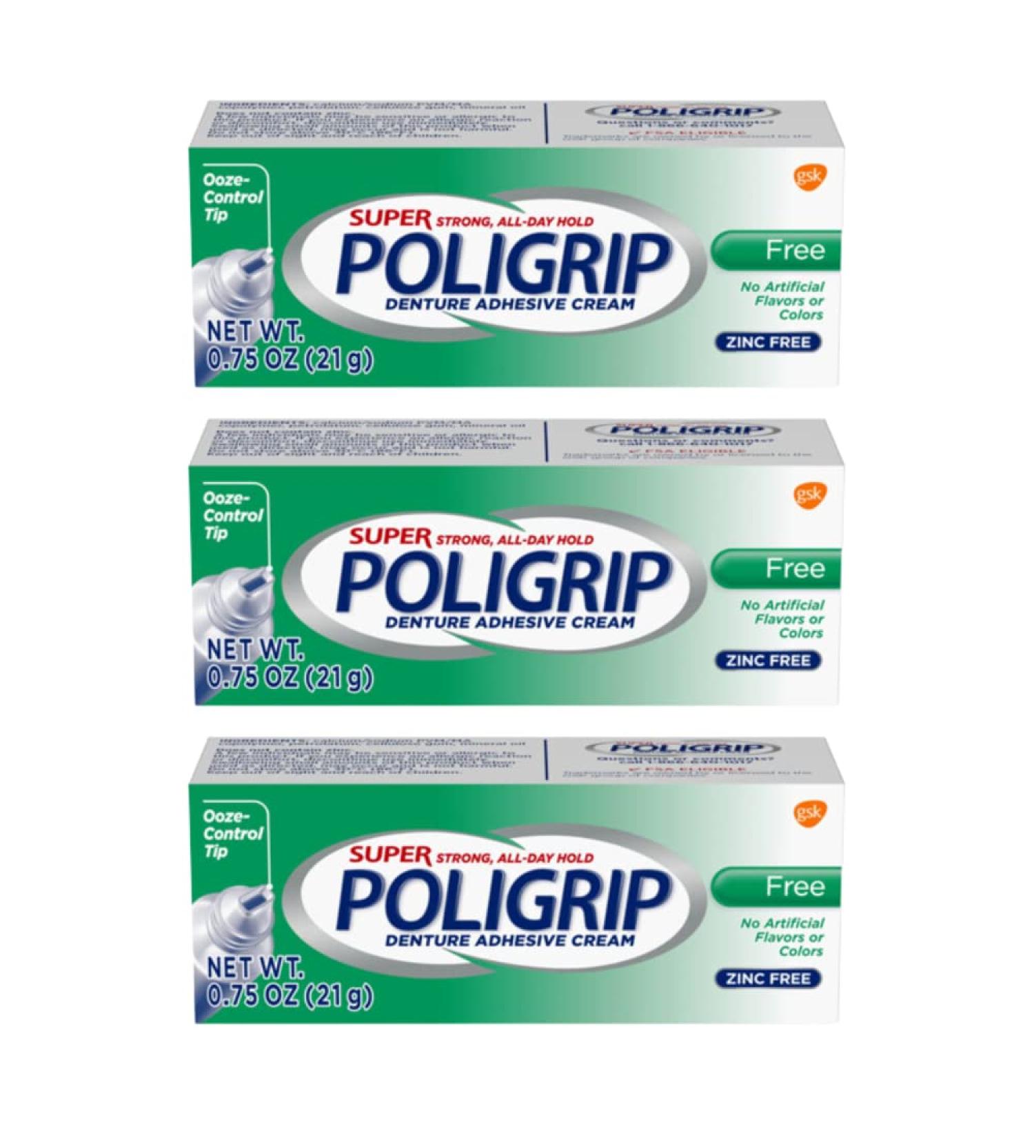 Super PoliGrip Denture Adhesive Cream 0.75 oz (3 Pack) - Strong and Long Lasting Hold - Buy Online on GoSupps.com