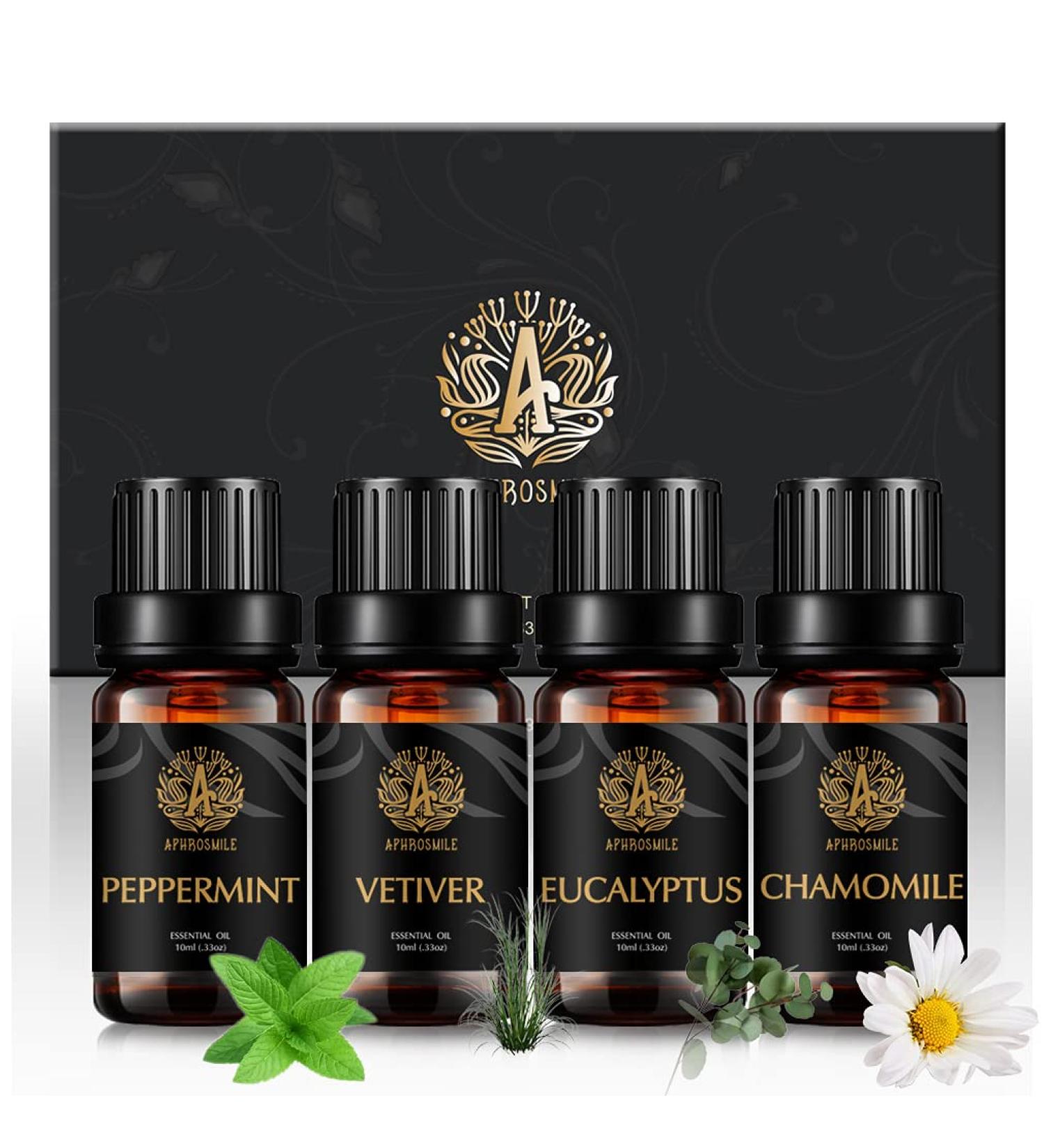 Aromatherapy Chamomile Essential Oil Set for Air Freshener 100% Pure Vetiver Essential Oils for Diffuser 100% Pure Peppermint Oils Set 4x10ml Aromatherapy Eucalyptus Oils Set for Humidifier - Buy Online on GoSupps.com
