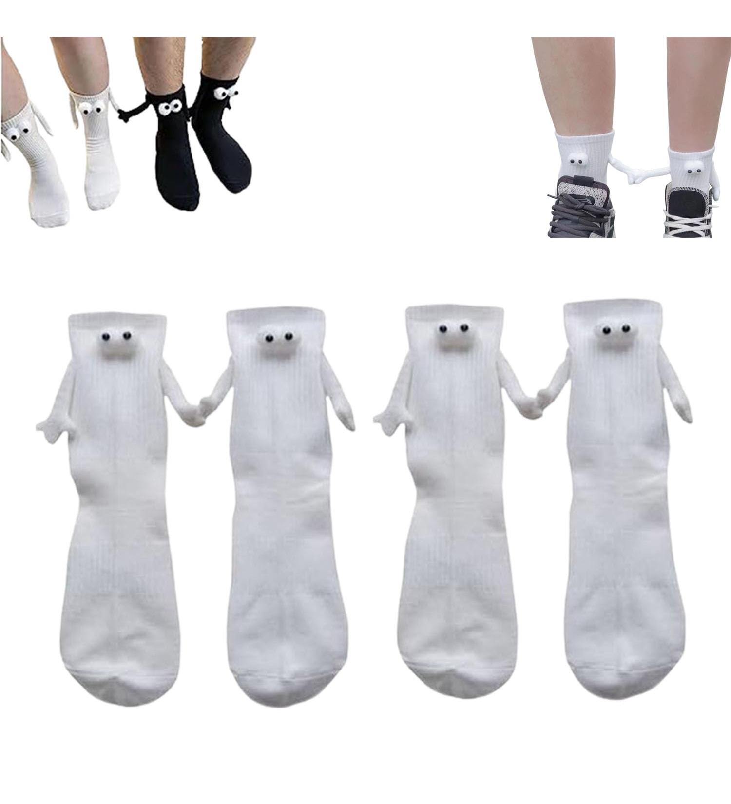 Nakeah Funny Magnetic Suction 3D Doll Couple Socks - Unisex White Hand Holding Couple Socks - Buy Online on GoSupps.com