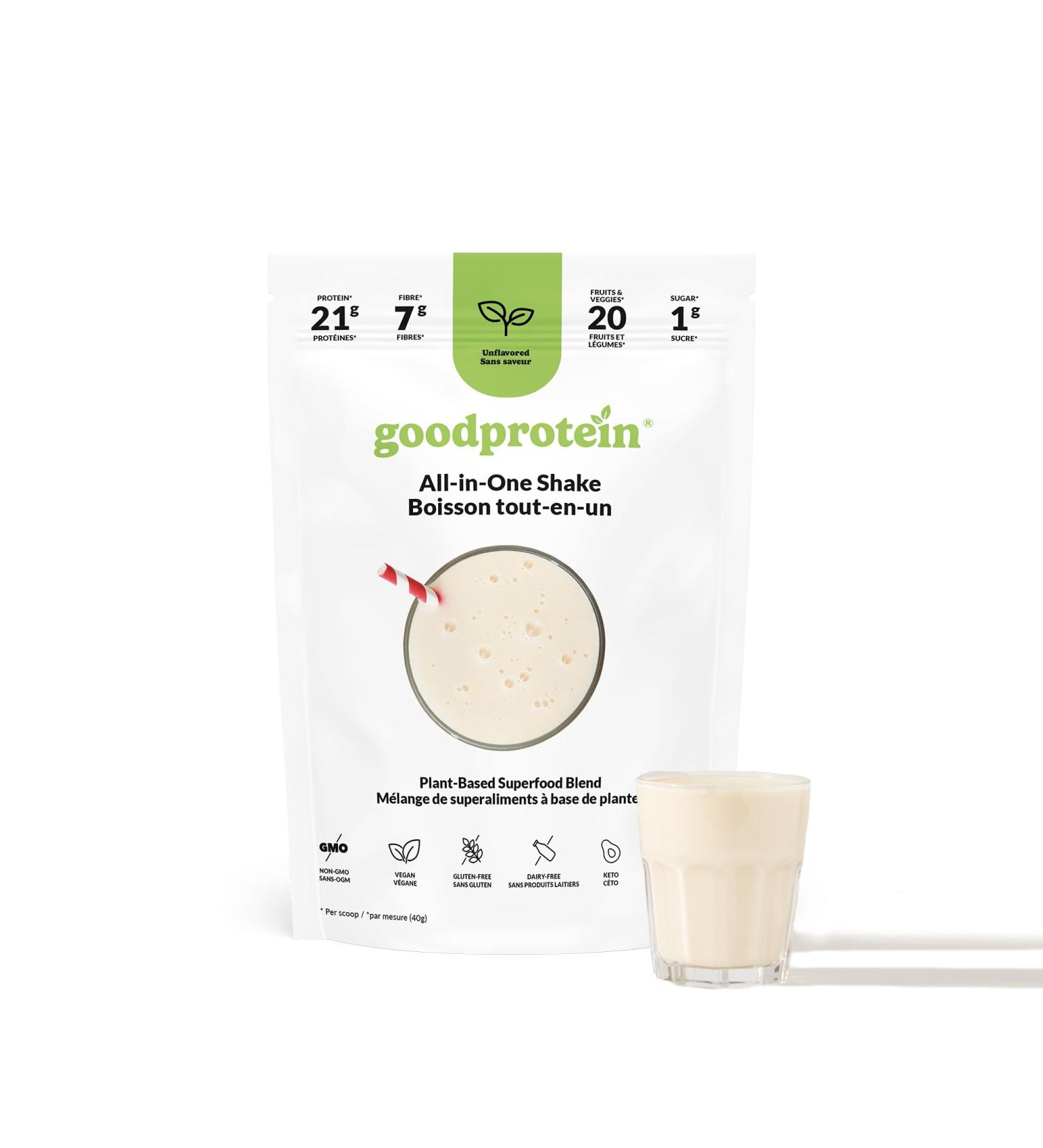 Good Protein Vegan Plant-based Protein Powder 100% Natural Non-GMO Dairy-free Gluten-free Soy-free No Added Sugar and Nothing Artificial. Unflavoured All-in-One Shake 400 grams Unflavoured 440 g - Buy Online on GoSupps.com