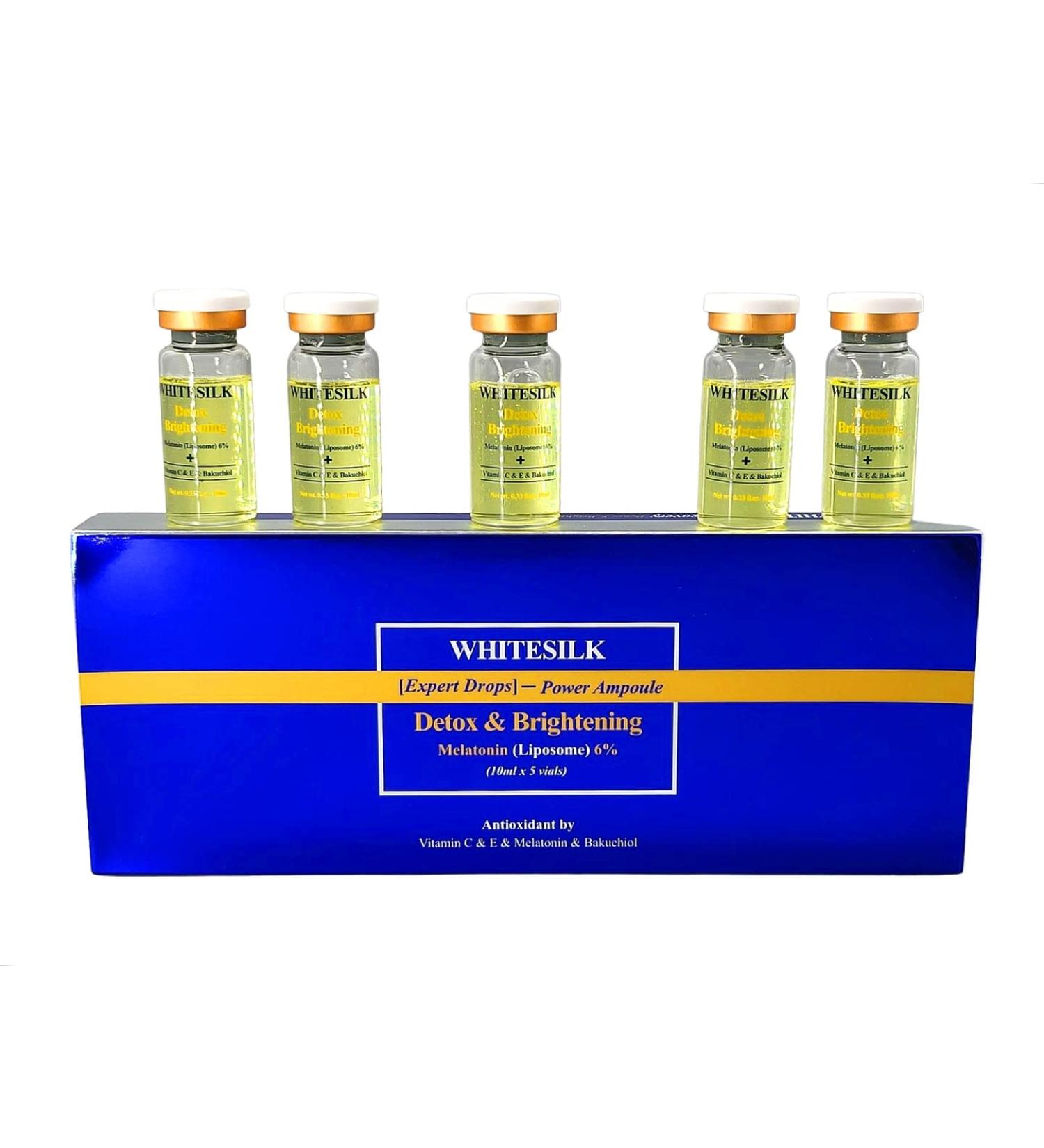 WhiteSilk Power Ampule with Stem Cell Complex, Bakuchiol, Vitamin C, and Melatonin - 10ml x 5 vials - Buy Online on GoSupps.com