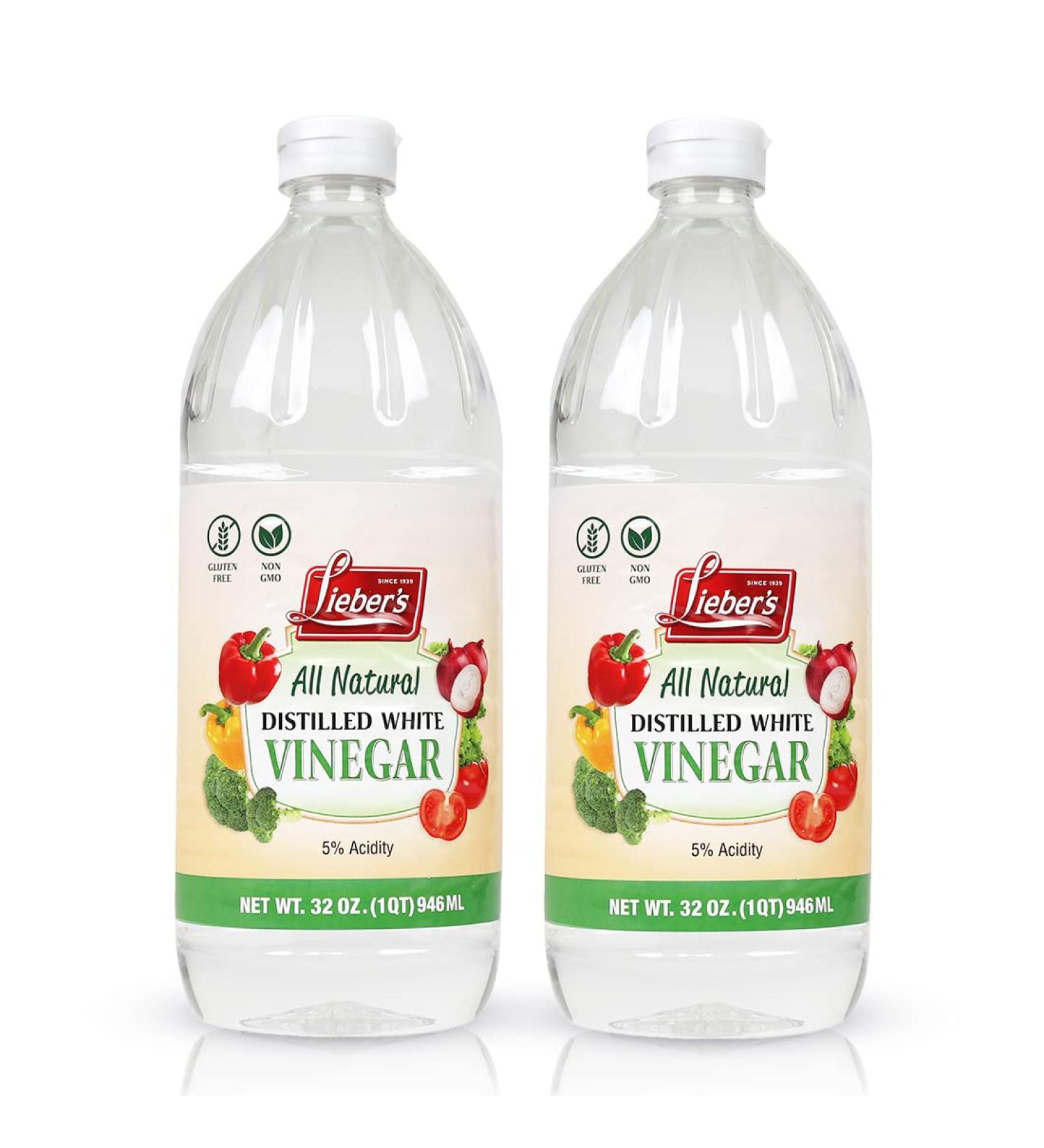 Organic Liebers White Vinegar 32oz Pack of 2 - Non-GMO, Gluten-Free All-Natural Distilled Vinegar for Cleaning and Cooking - Buy Online on GoSupps.com
