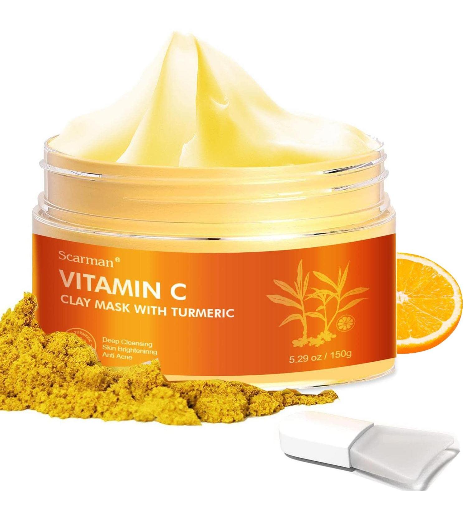 Scarman Turmeric Vitamin C Clay Mask - Reduce Dark Spots Blackheads & Wrinkles | 4.23 oz | Deep Clean & Moisturize Skin - Buy Online on GoSupps.com