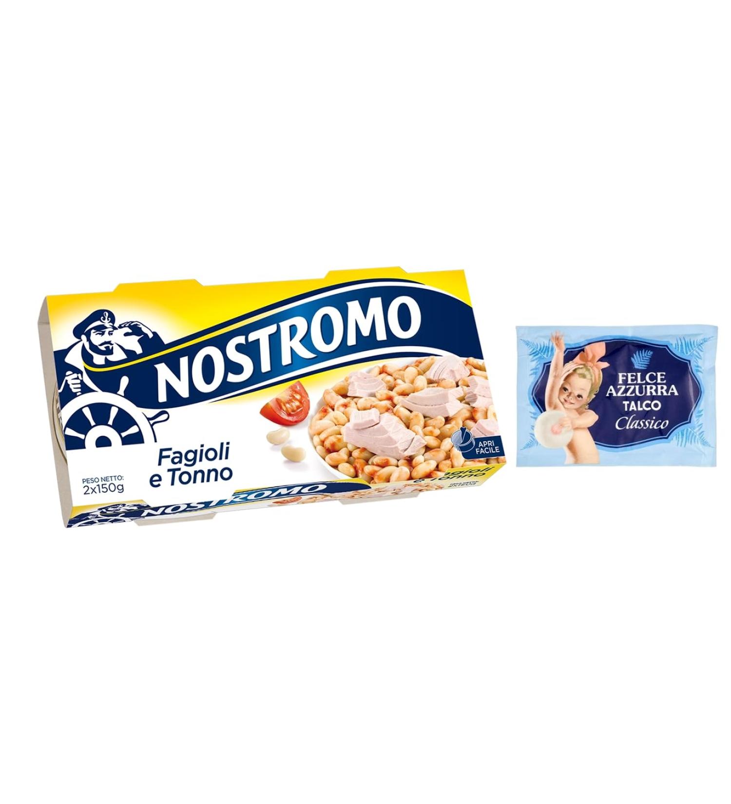 Nostromo Tonno e Fagioli Lot of 10 dishes prepared with tuna and beans 2 x 150 g + 1 sachet of free Felce Azzurra talc 100 g sachet - Buy Online on GoSupps.com