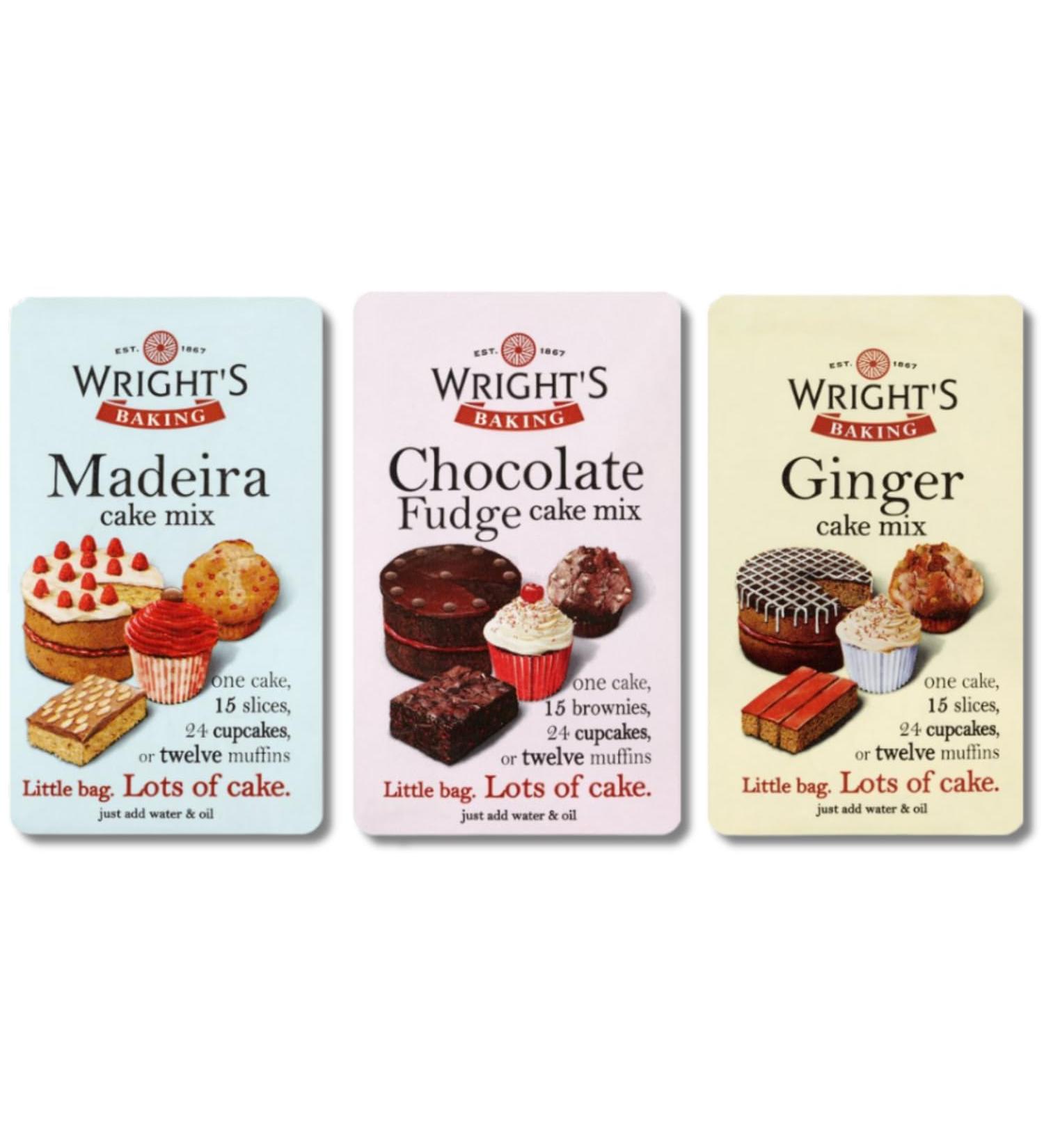FEZ KEKE WRIGHT'S BAKING CAKE MIX COLLECTION - 3 X 500G (1x Ginger Cake mix 1x Chocolate Fudge cake mix 1x Madeira Cake mix) - Buy Online on GoSupps.com