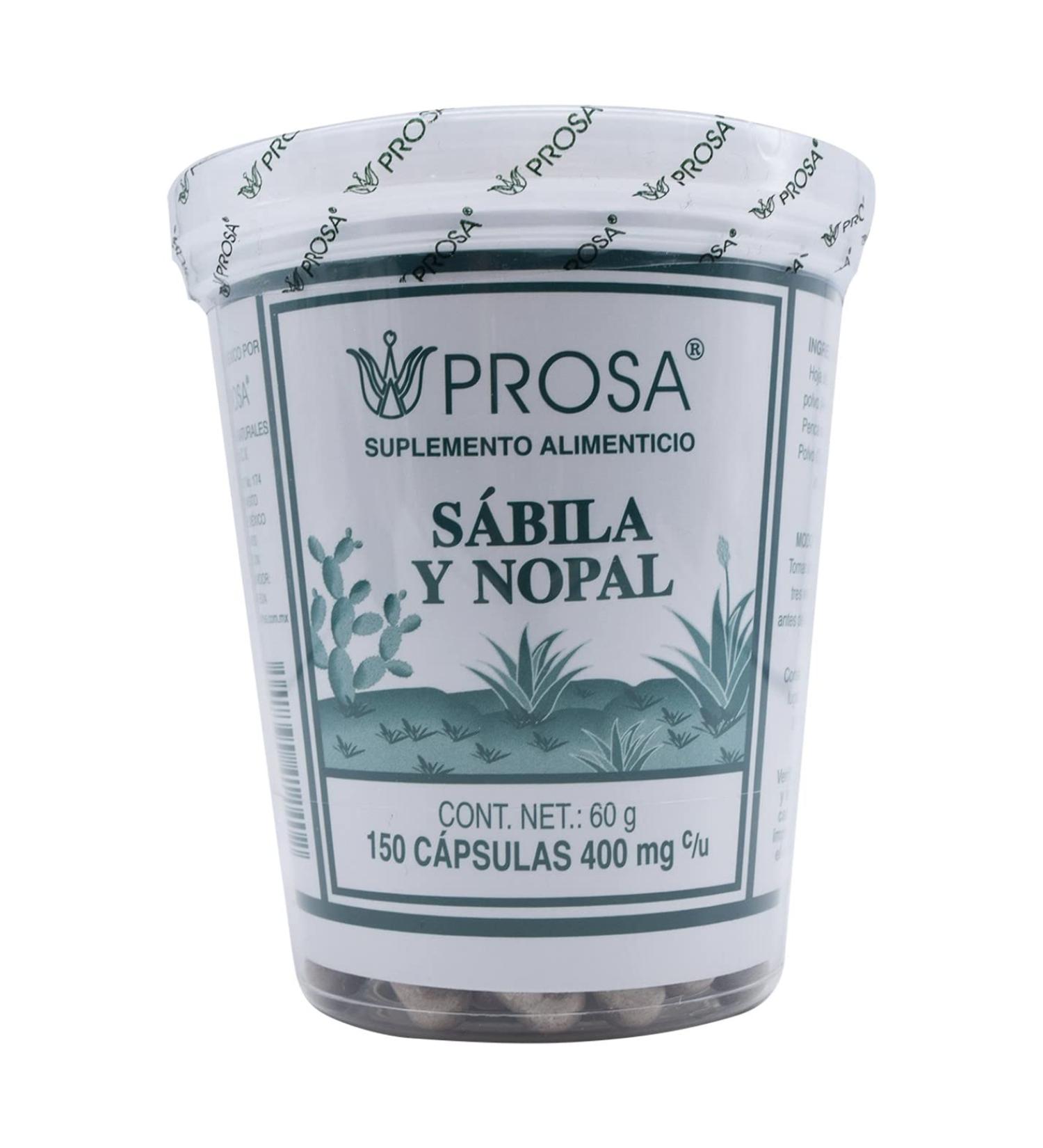 Sabila Y Nopal 150 Cap. Prosa - Auxiliar en la reducci n de peso, diabetes, colesterol, hemorroides, lceras, estre imiento y c licos - Buy Online on GoSupps.com