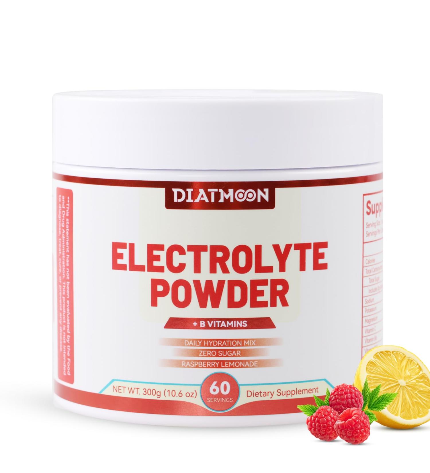 DIATMOON Electrolytes Powder No Sugar Enhanced with B-Vitamins and Minerals Keto Friendly Hydration Drink Supplement - 60 Servings - Buy Online on GoSupps.com