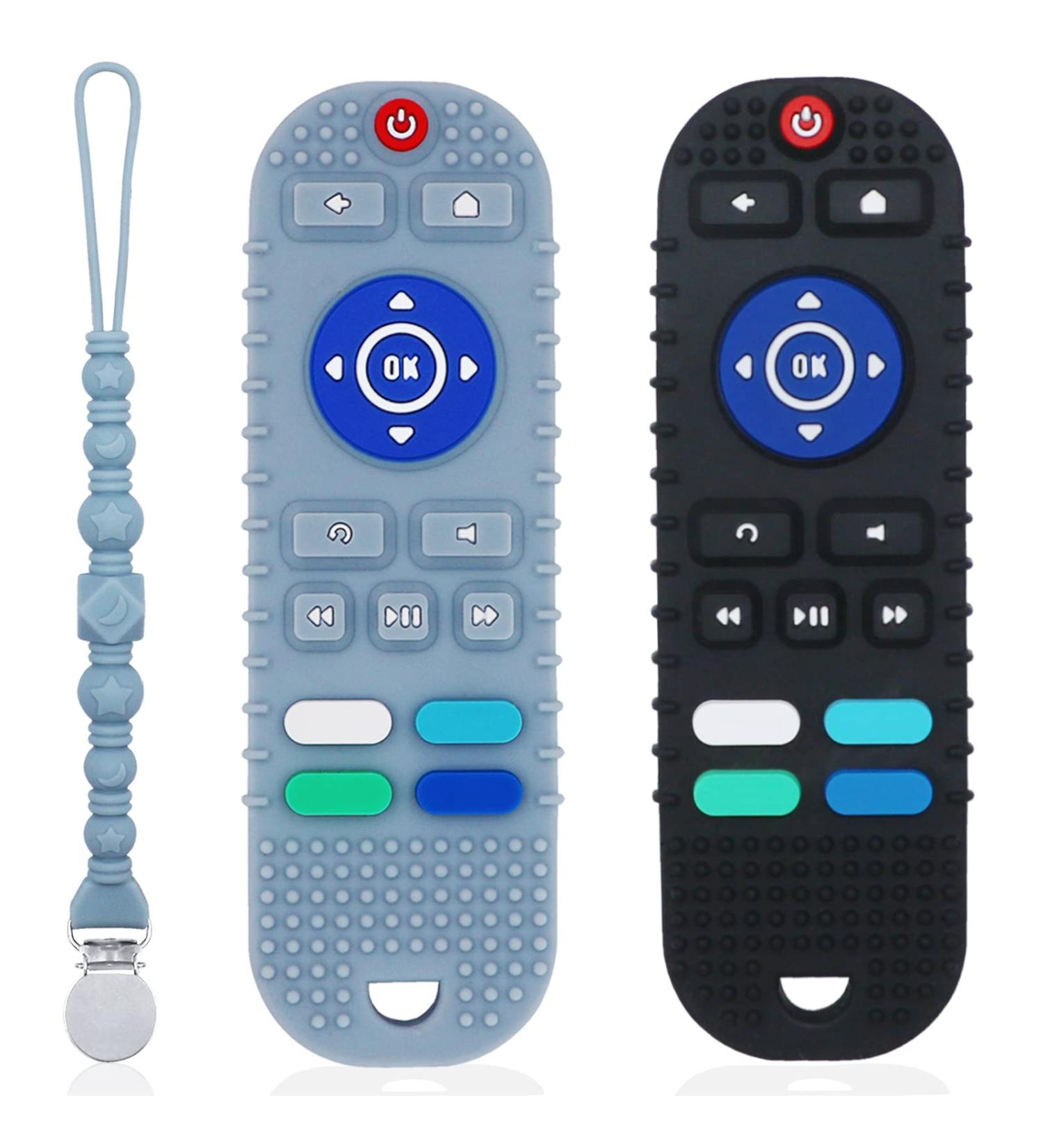 2 Pack Baby Remote Control Teether with Pacifier Clip | Silicone Teething Toys for Babies 12-18 Months | Chew Toys for Autistic Kids | Relief Teething Gums - Buy Online on GoSupps.com
