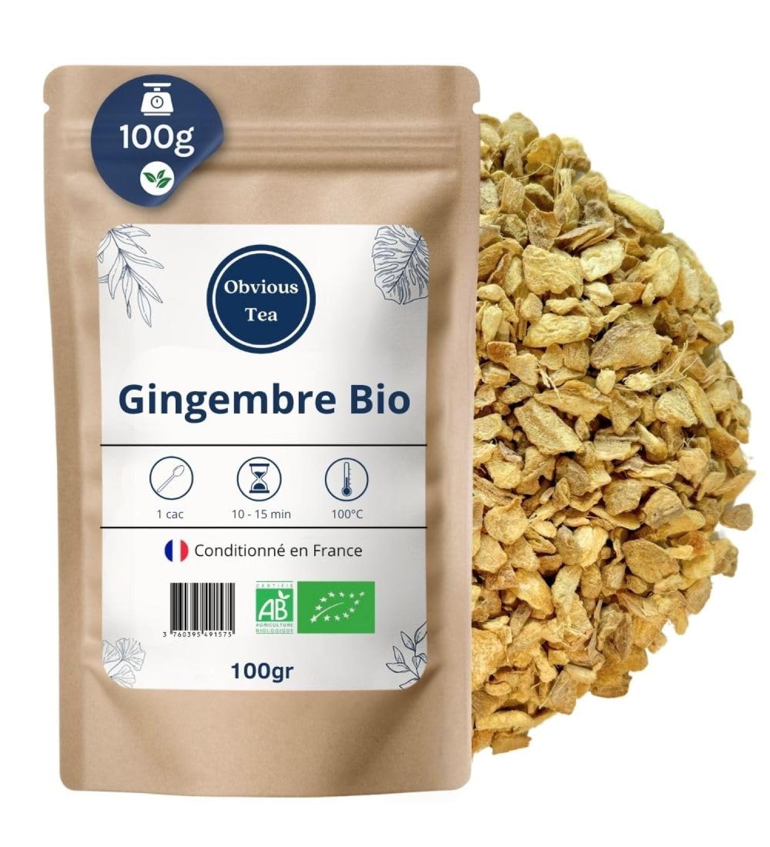 Gingembre Bio en Morceaux en Vrac - Infusion et Tisane Digestion et Bien- tre - Zingiber Officinale Roscoe - Agriculture Biologique - Conditionn en France - Sachet de 100g (50 Tasses) 100 unit (Lot de 1) - Buy Online on GoSupps.com