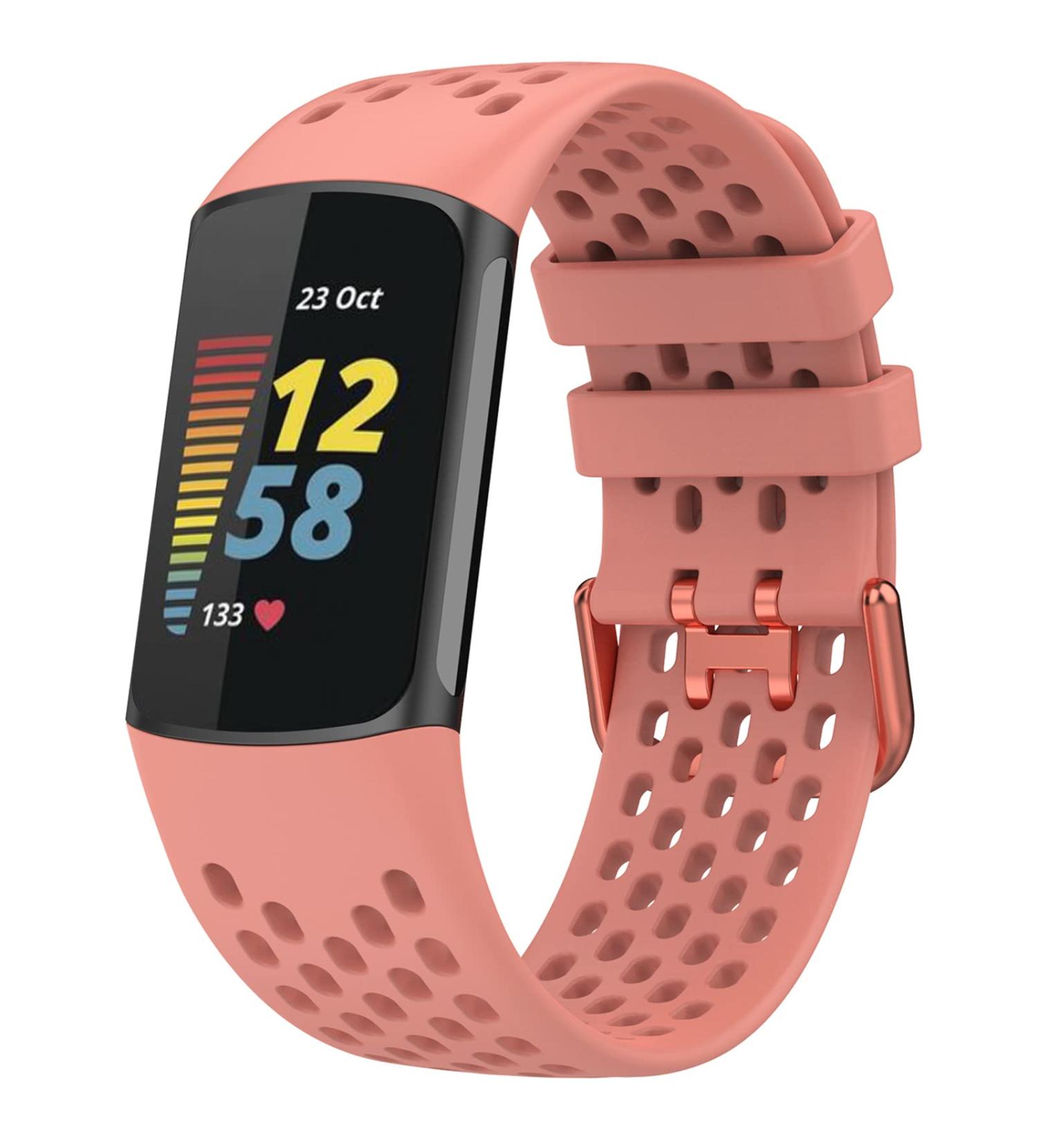 TopPerfekt Sport Bands for Fitbit Charge 5 - Adjustable Breathable Silicone Replacement Band - Orange Pink - Women Men - Buy Online on GoSupps.com