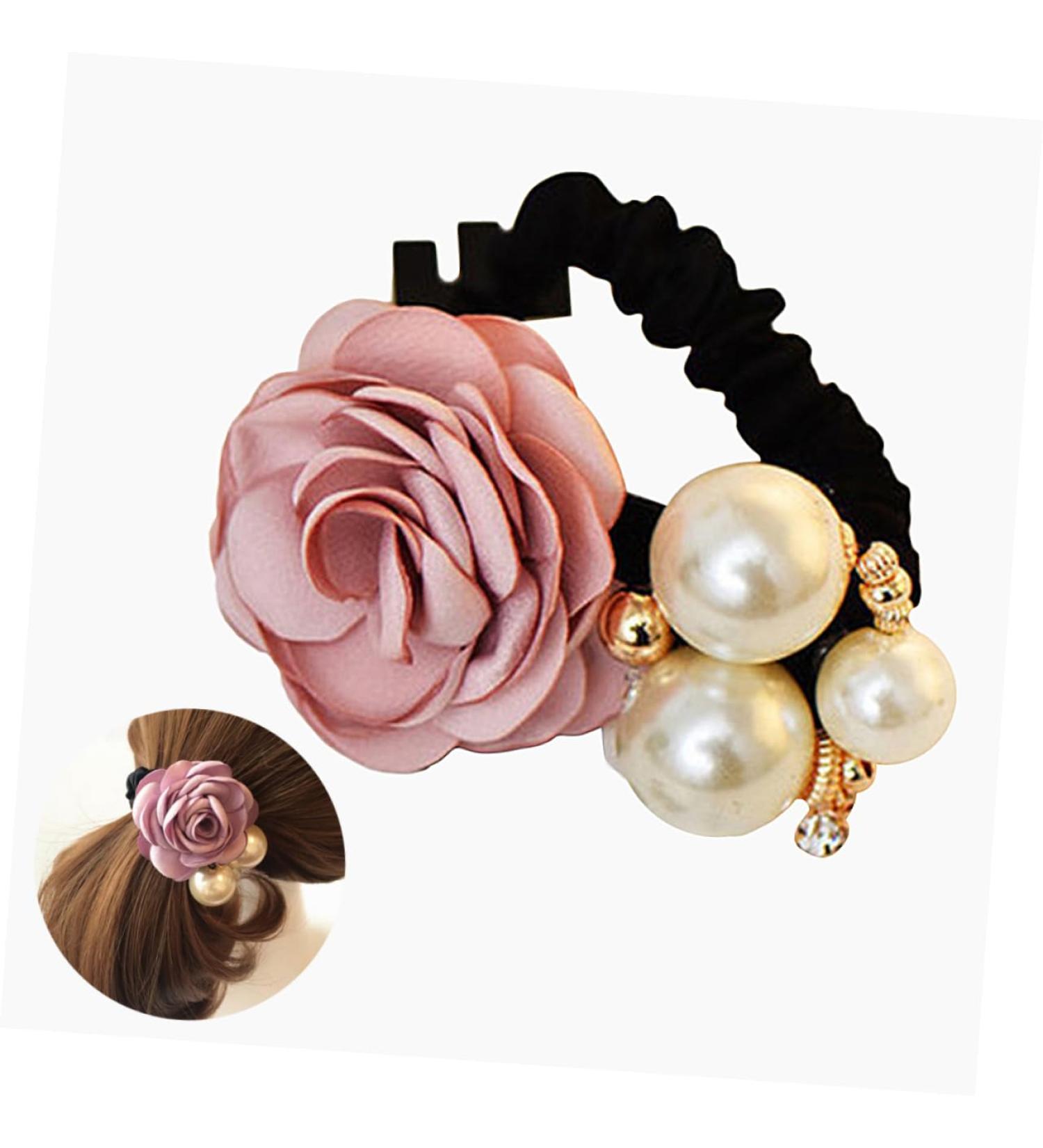 Angoily Hair Ribbons Flower Hair Rope Ponytail Hair Bands Pearl Pink Hairpin - Buy Online on GoSupps.com