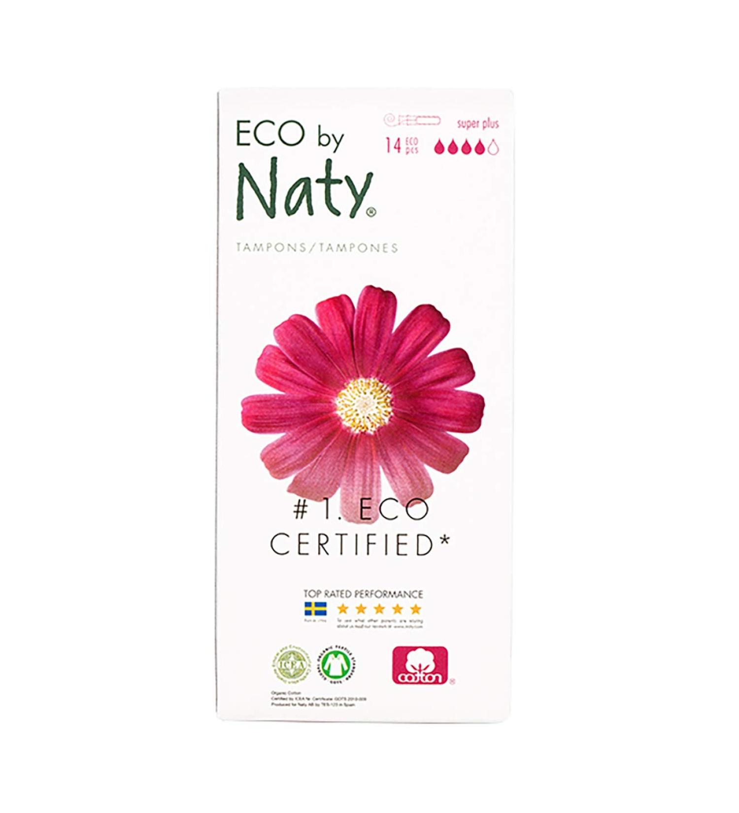 Eco by Naty Super Plus Tampons - 100% Organic Cotton, Plant-Based Vegan, 14 Count - Buy Online on GoSupps.com