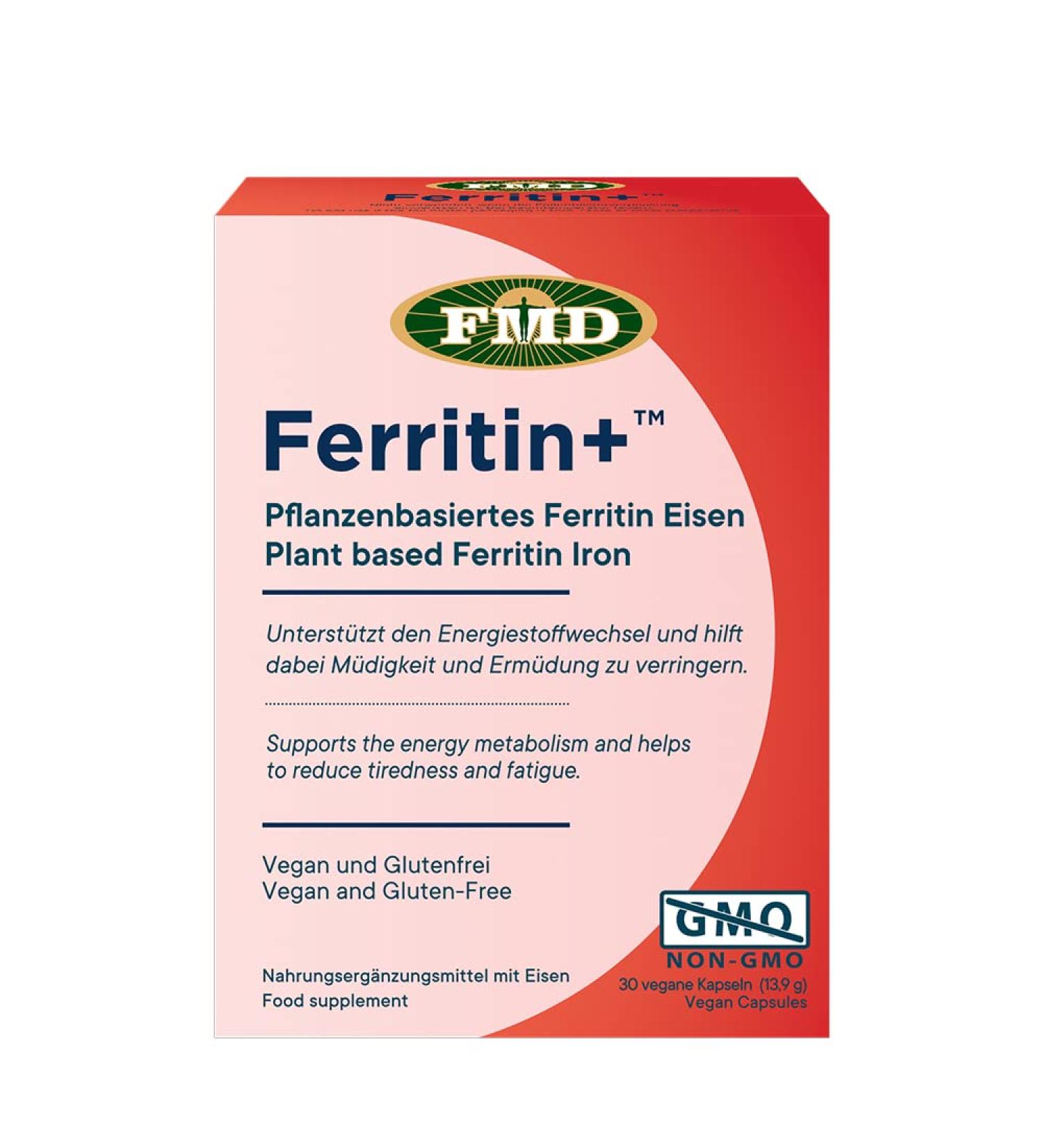 Ferritin+ iron 30 capsules very well tolerated and bioavailable plant -based gastrointestinal -resistant capsule leads to good recording in the intestine