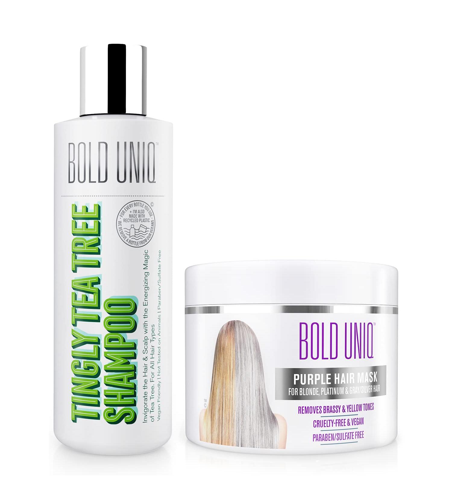 Bold Uniq Purple Hair Mask & Tea Tree Shampoo - For Blonde, Platinum, Silver, Gray Hair - Remove Yellow Tones, Condition Dry Hair - Cruelty-Free & Vegan - Buy Online on GoSupps.com